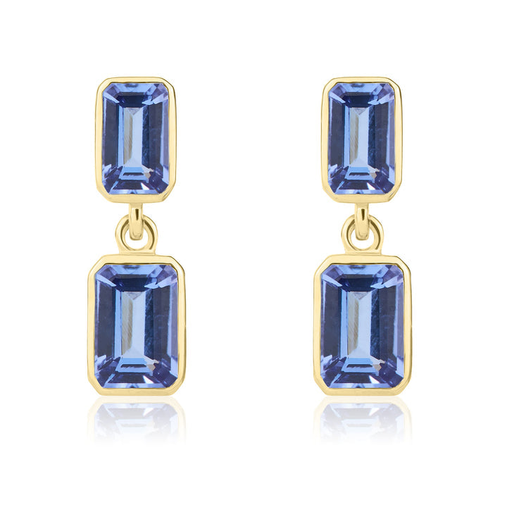 9ct Yellow Gold Octagonal Tanzanite Double Drop Earrings - Robert Anthony Jewellers, Edinburgh