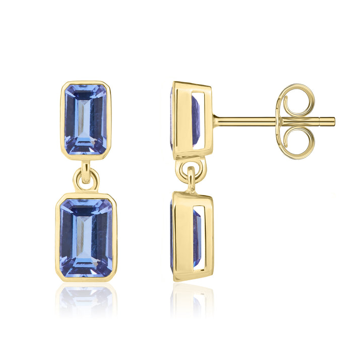 9ct Yellow Gold Octagonal Tanzanite Double Drop Earrings - Robert Anthony Jewellers, Edinburgh
