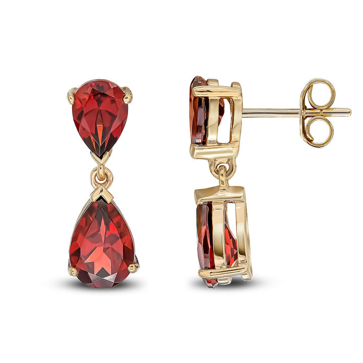 9ct Yellow Gold Pear Shaped Garnet Drop Earrings - Robert Anthony Jewellers, Edinburgh