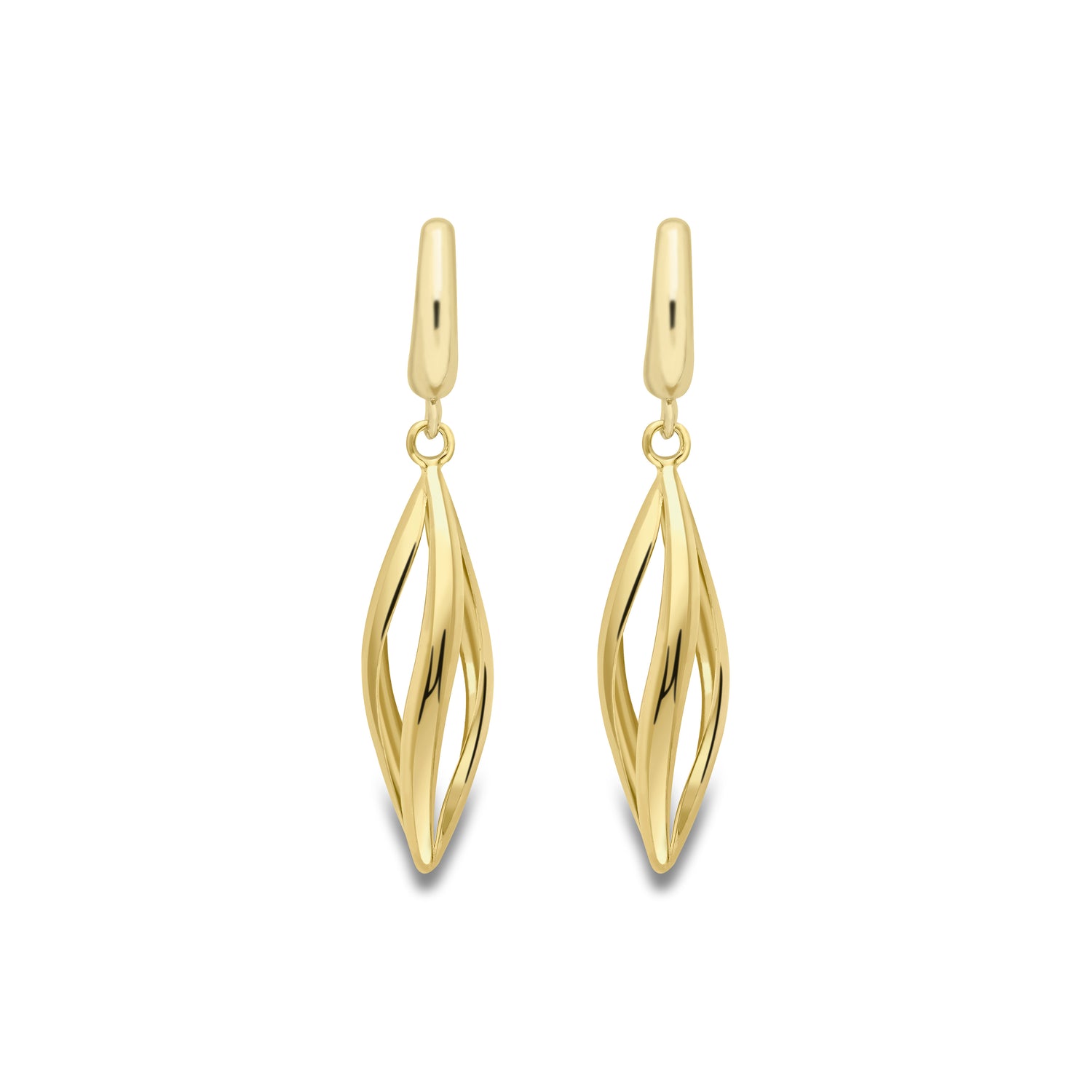 9ct. Yellow Gold Drop Stud Three Twisting Spirals Earrings - Robert Anthony Jewellers, Edinburgh