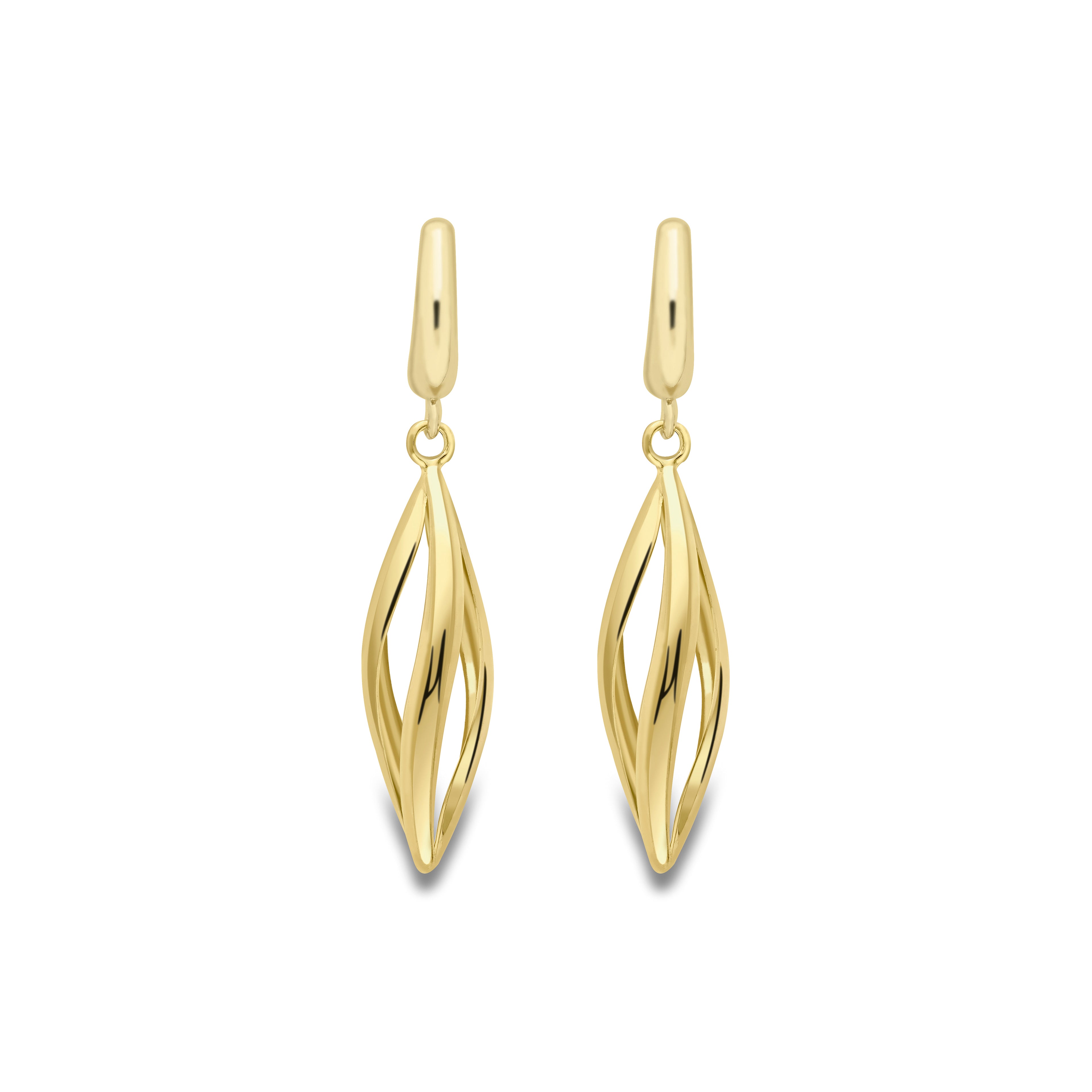 9ct. Yellow Gold Drop Stud Three Twisting Spirals Earrings - Robert Anthony Jewellers, Edinburgh