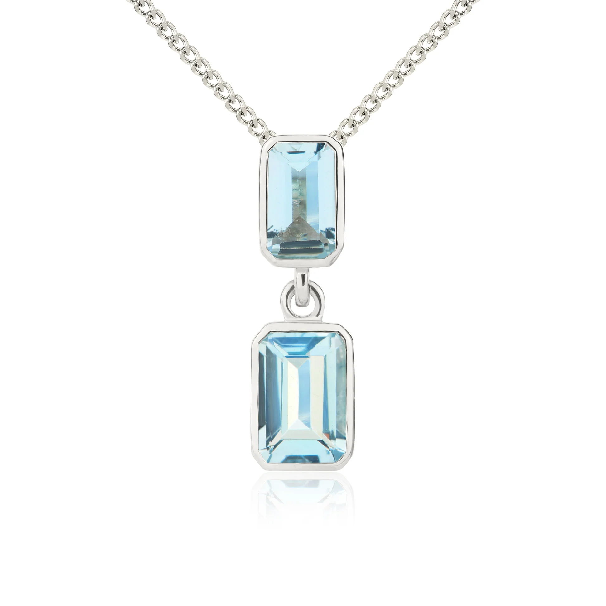 9CT Gold Octagonal Aquamarine Rubover Double Drop Pendant - Robert Anthony Jewellers, Edinburgh