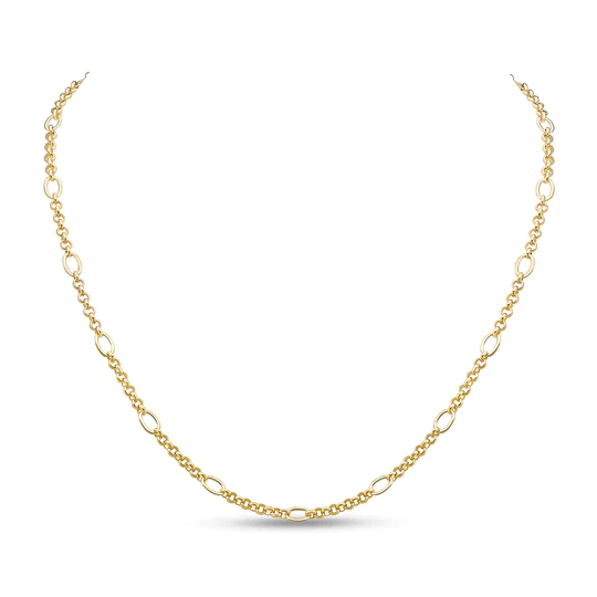 9CT Yellow Gold Handmade Oval Round Figaro Chain - Robert Anthony Jewellers, Edinburgh