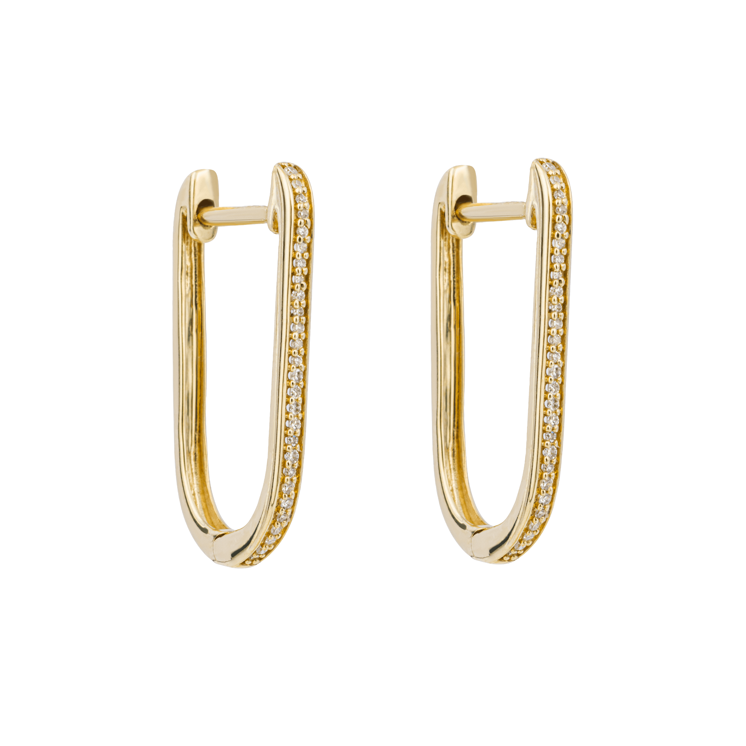 Elongated U Shape Pave Diamond Hoop Earrings in 9ct Yellow Gold - Robert Anthony Jewellers, Edinburgh