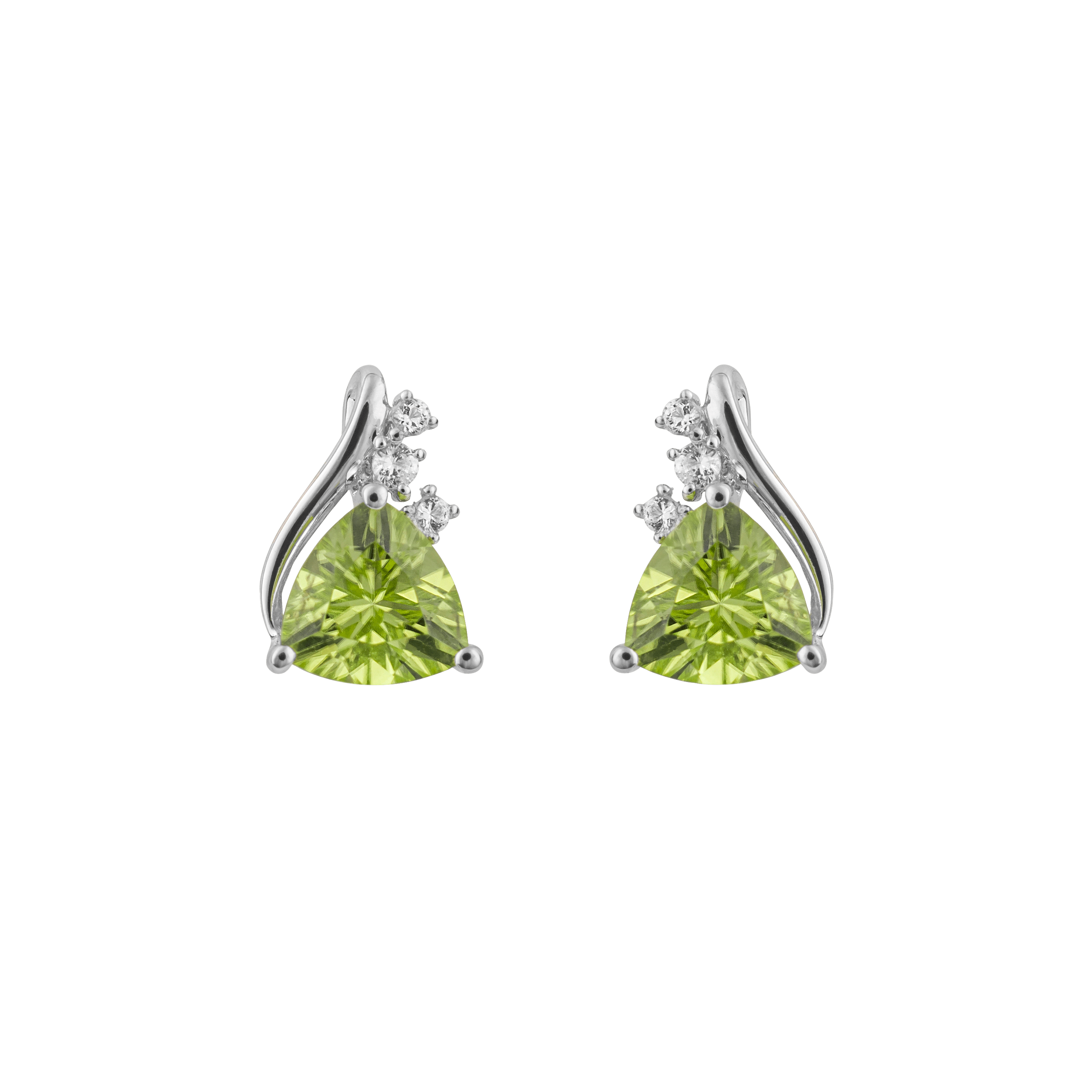 Trillion Peridot Stud Earrings with White Topaz in 9ct White Gold - Robert Anthony Jewellers, Edinburgh