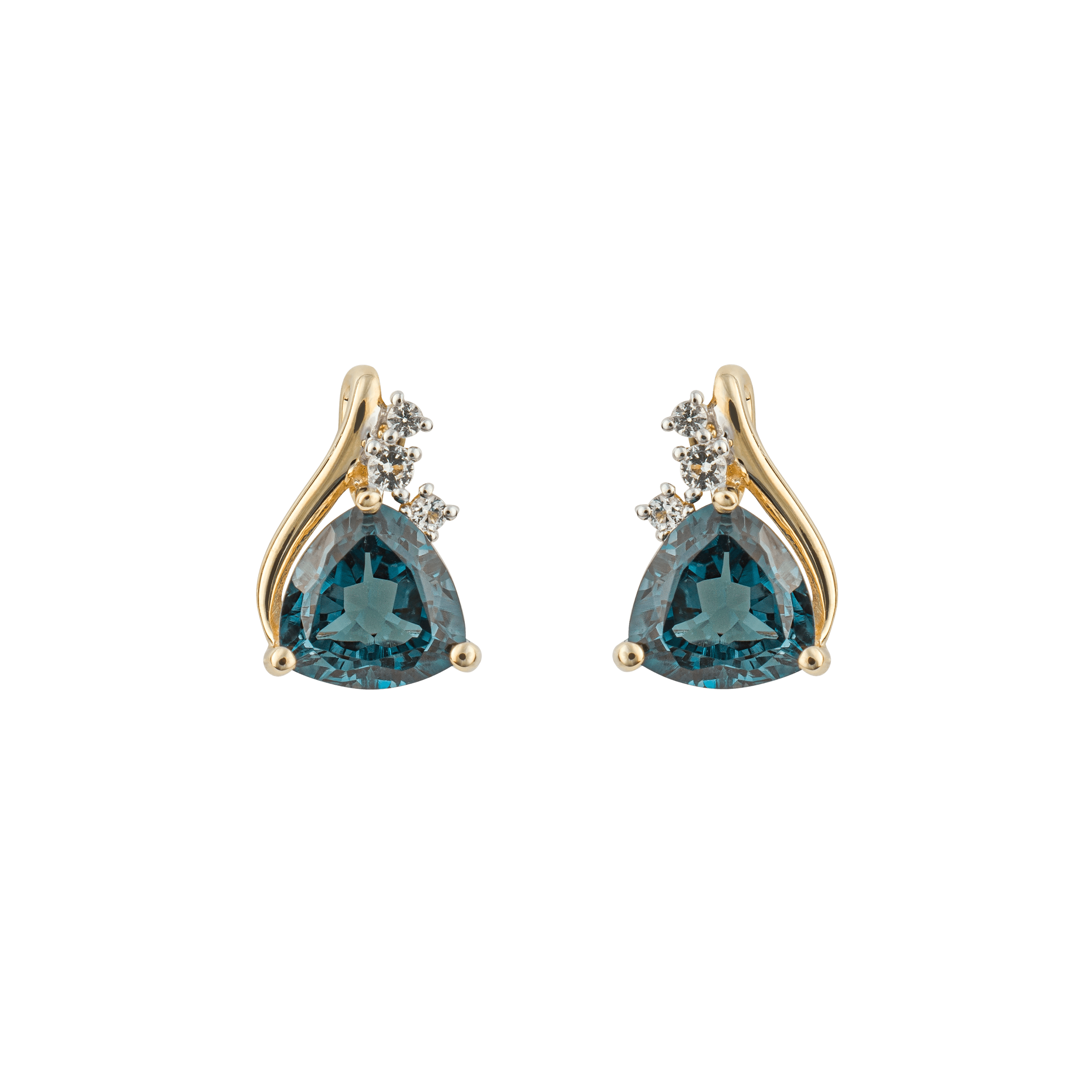 Trillion London Blue Topaz Stud Earrings with White Topaz in 9ct Yellow Gold - Robert Anthony Jewellers, Edinburgh