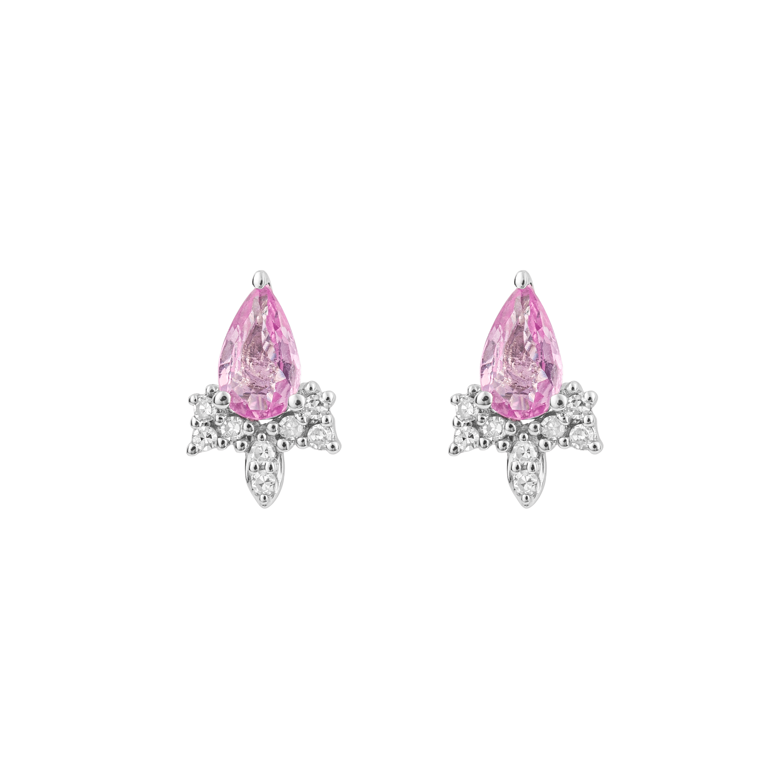 Pink Sapphire Teardrop Stud Earrings with Diamond in 9ct White Gold - Robert Anthony Jewellers, Edinburgh