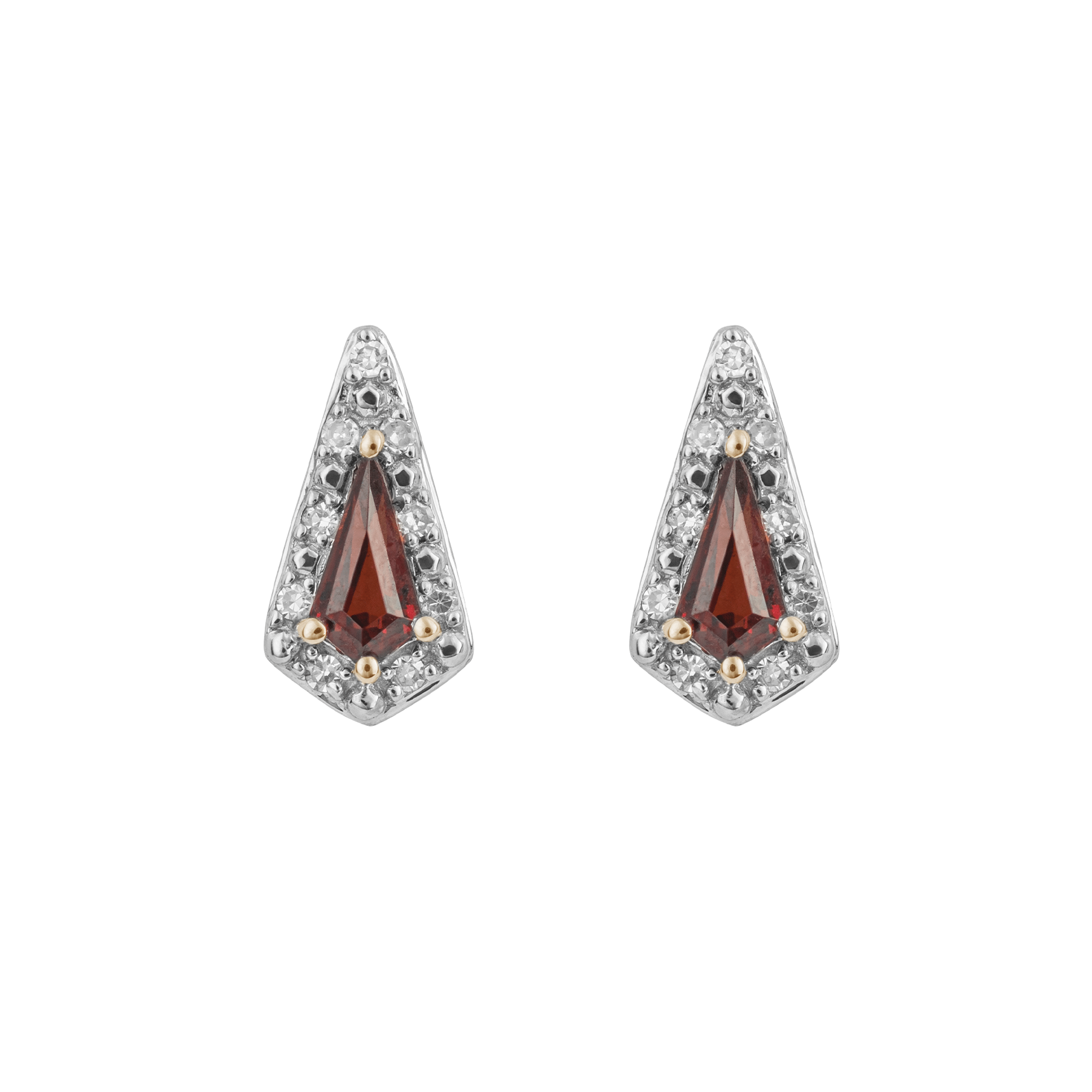 Trapeze Cut Garnet Stud Earrings with Diamond in 9ct Yellow Gold - Robert Anthony Jewellers, Edinburgh
