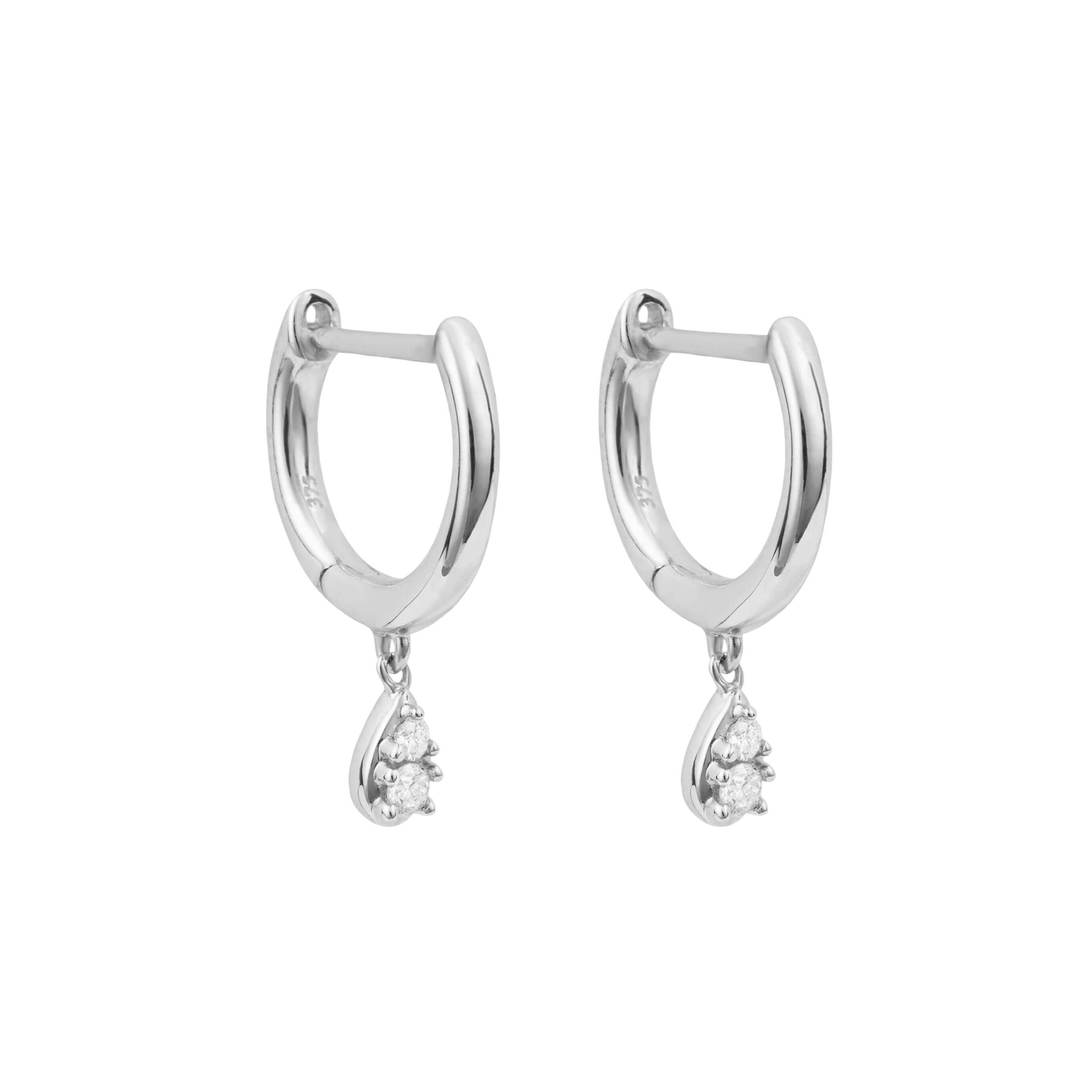 Hoop Earrings with Teardrop Diamond Drop in 9ct White Gold - Robert Anthony Jewellers, Edinburgh