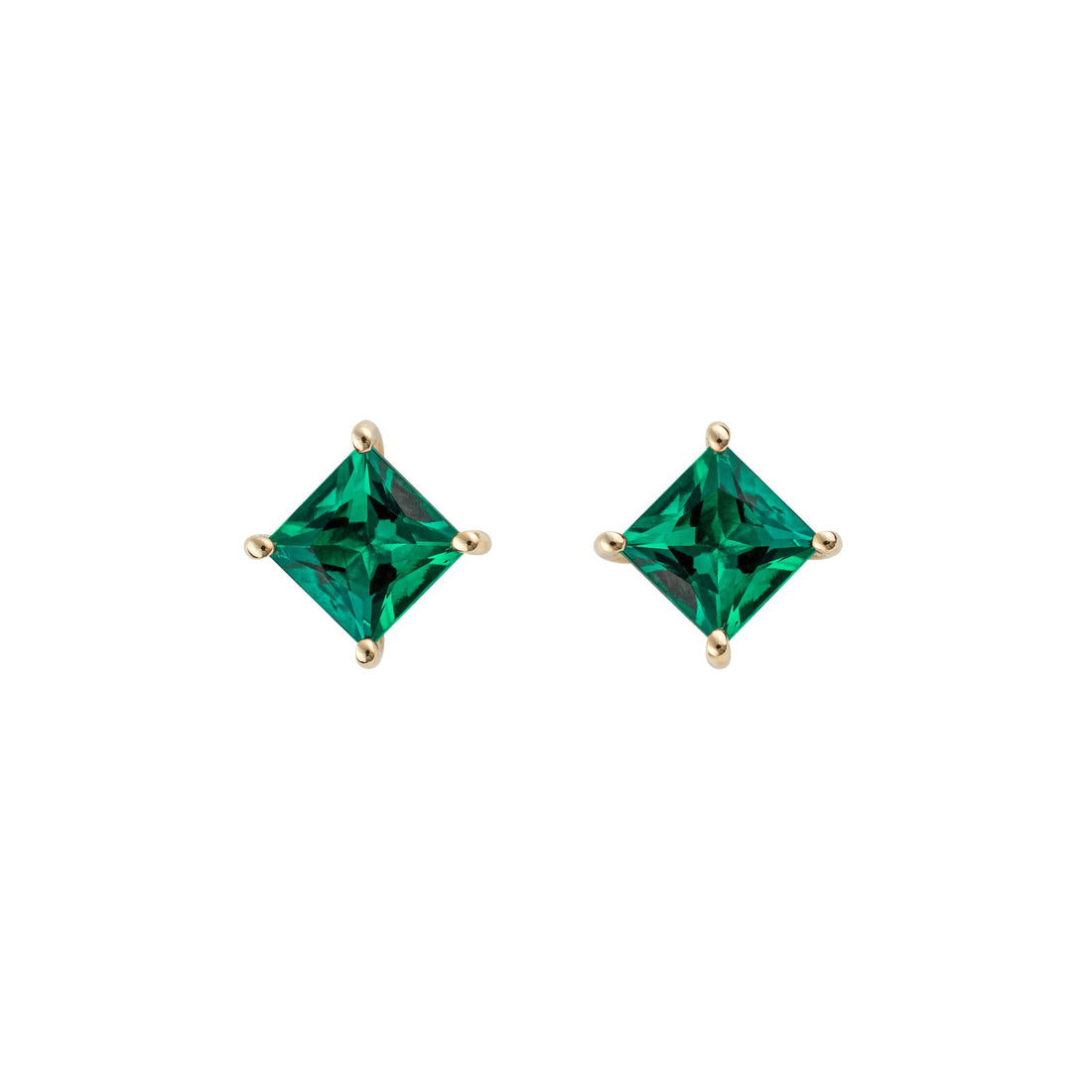 Princess Cut Stud Earrings with Lab Created Emerald in 9ct Yellow Gold - Robert Anthony Jewellers, Edinburgh