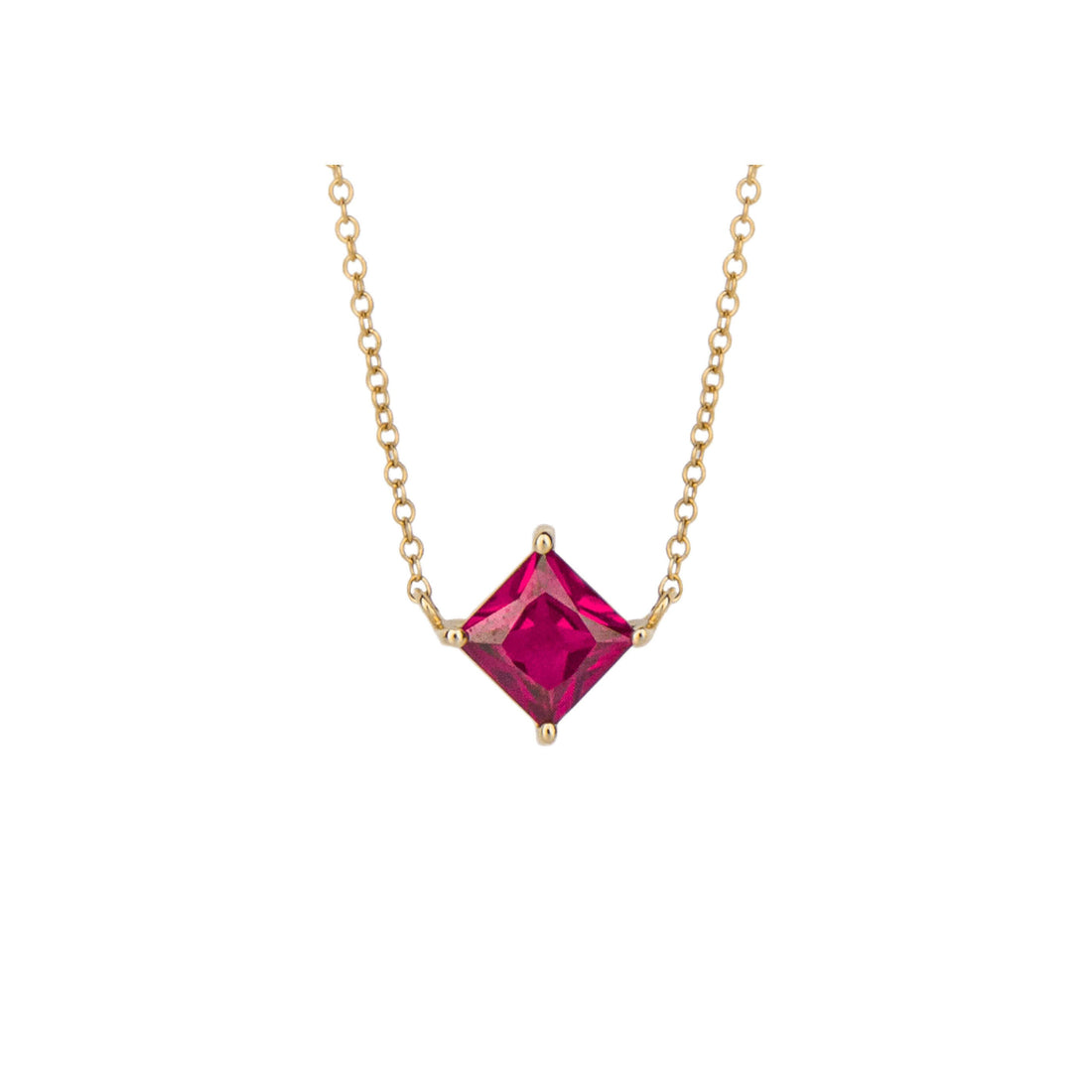 Princess Cut Necklace with Lab Created Ruby in 9ct Yellow Gold - Robert Anthony Jewellers, Edinburgh