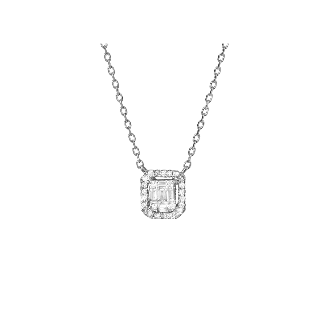 Pave Square Diamond Necklace in 9ct White Gold - Robert Anthony Jewellers, Edinburgh