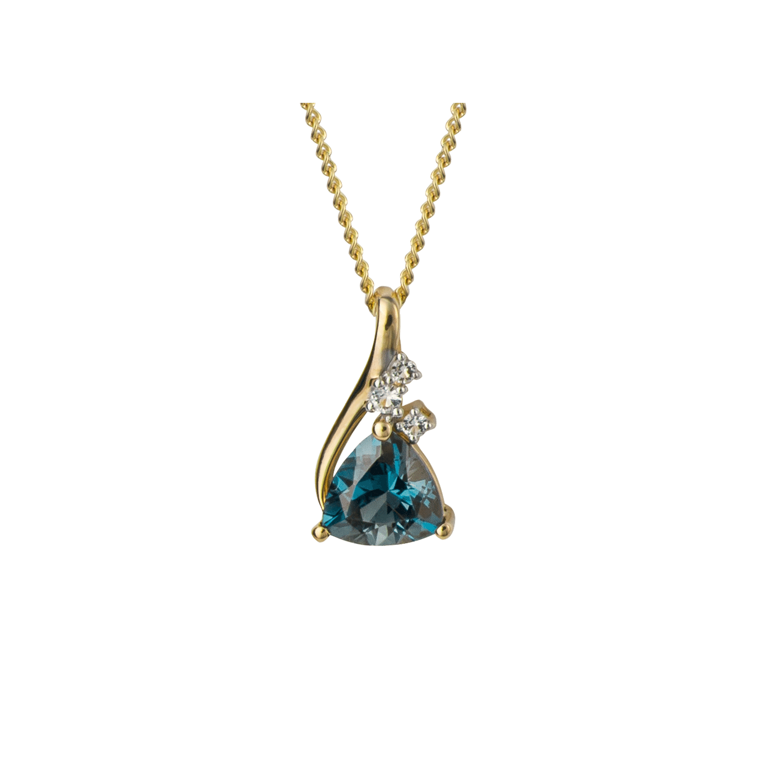 Trillion London Blue Topaz Pendant with White Topaz in 9ct Yellow Gold - Robert Anthony Jewellers, Edinburgh