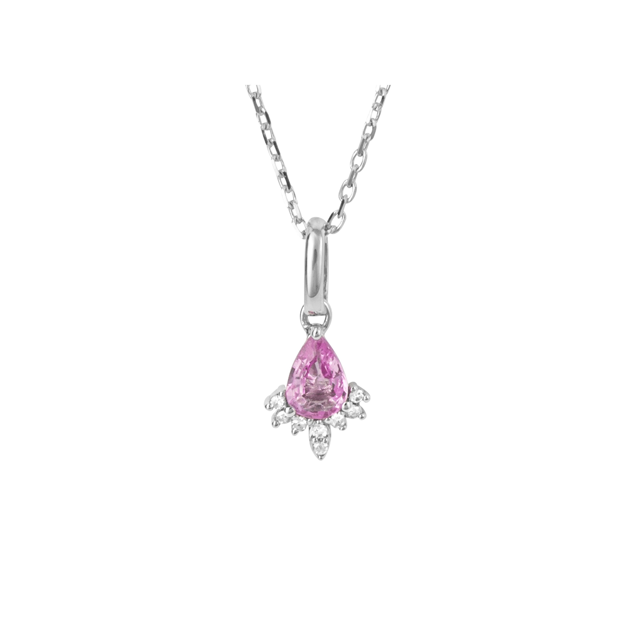 Pink Sapphire Teardrop Pendant with Diamond in 9ct White Gold - Robert Anthony Jewellers, Edinburgh