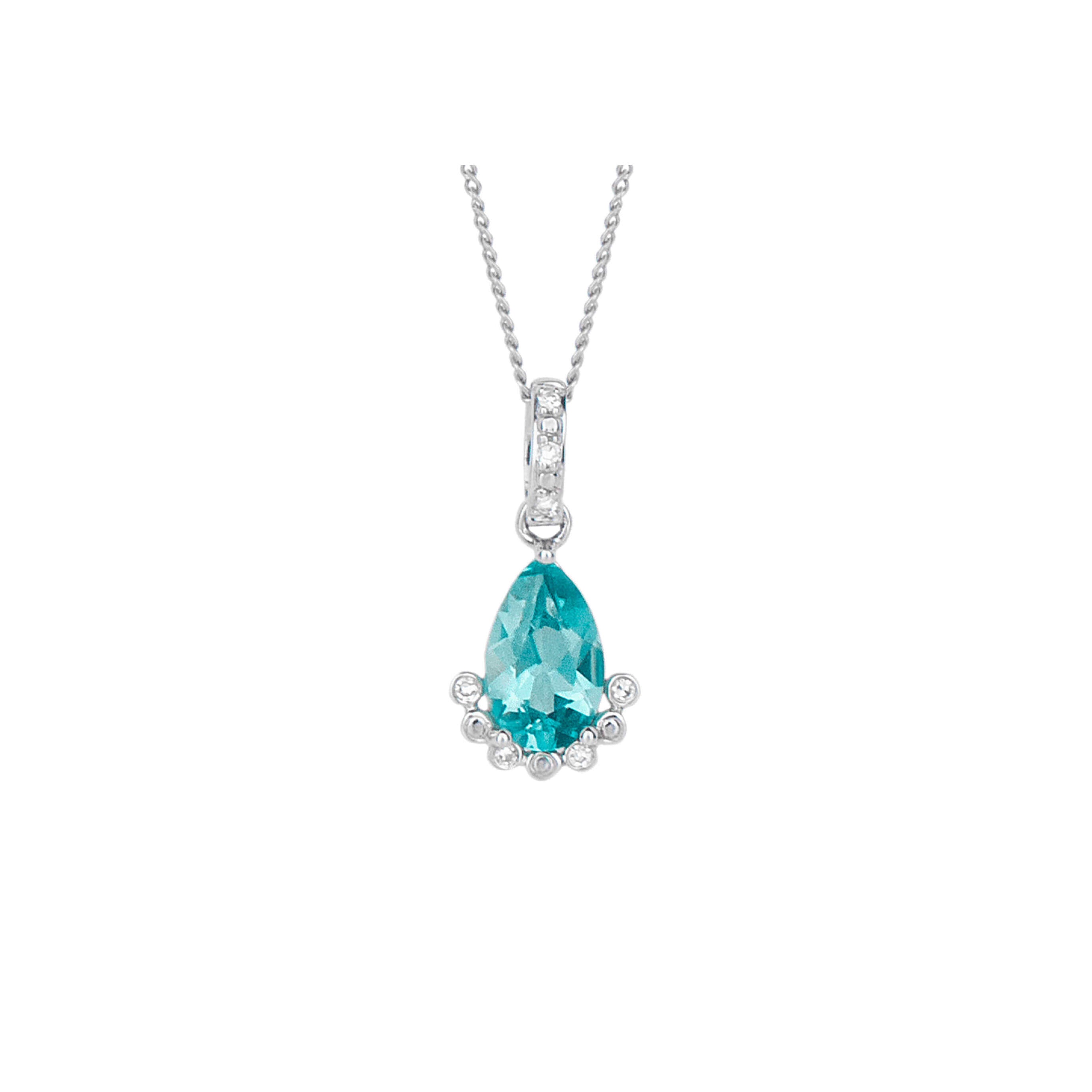 Teardrop Apatite Pendant with Diamond in 9ct White Gold - Robert Anthony Jewellers, Edinburgh