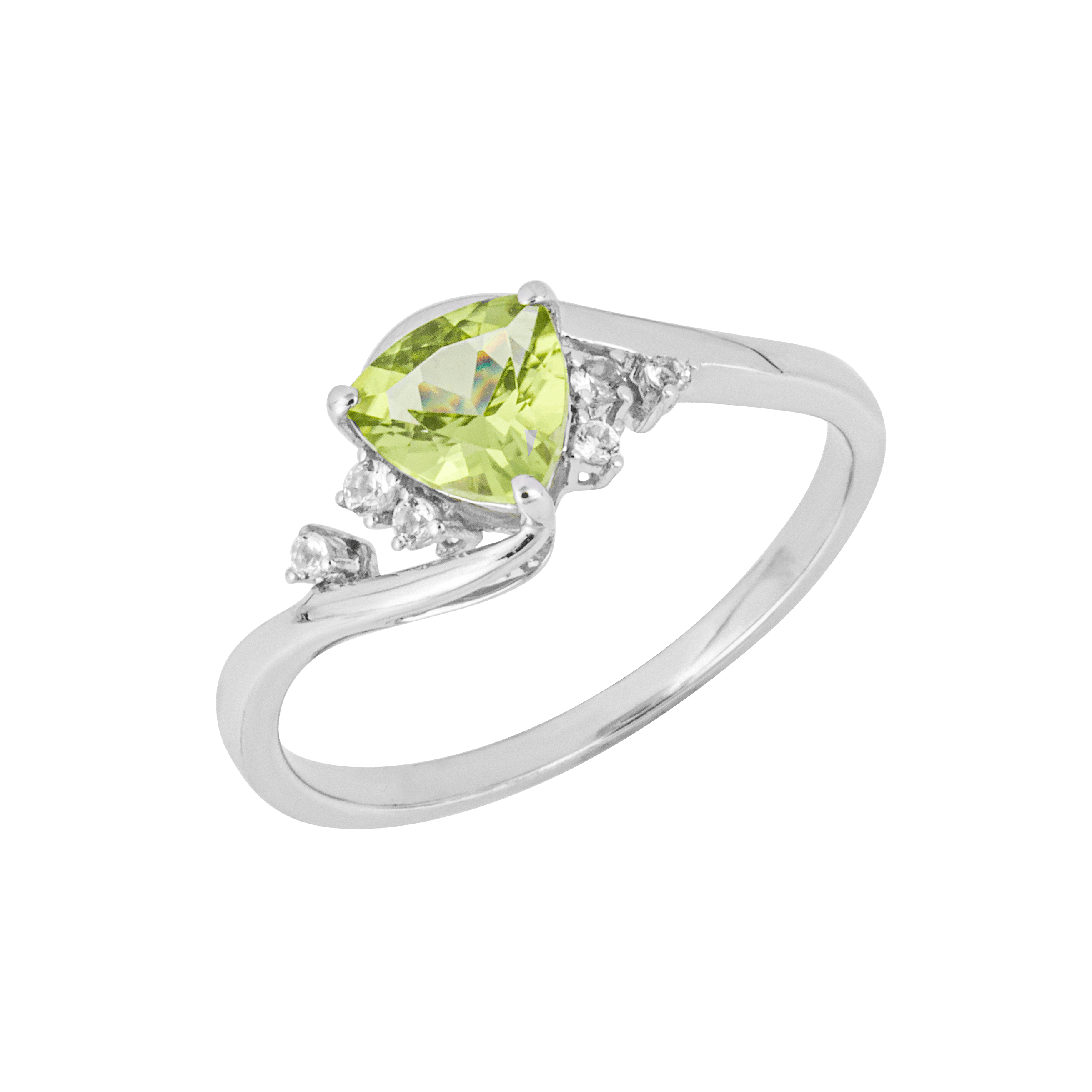 Trillion Peridot Ring with White Topaz in 9ct White Gold - Robert Anthony Jewellers, Edinburgh