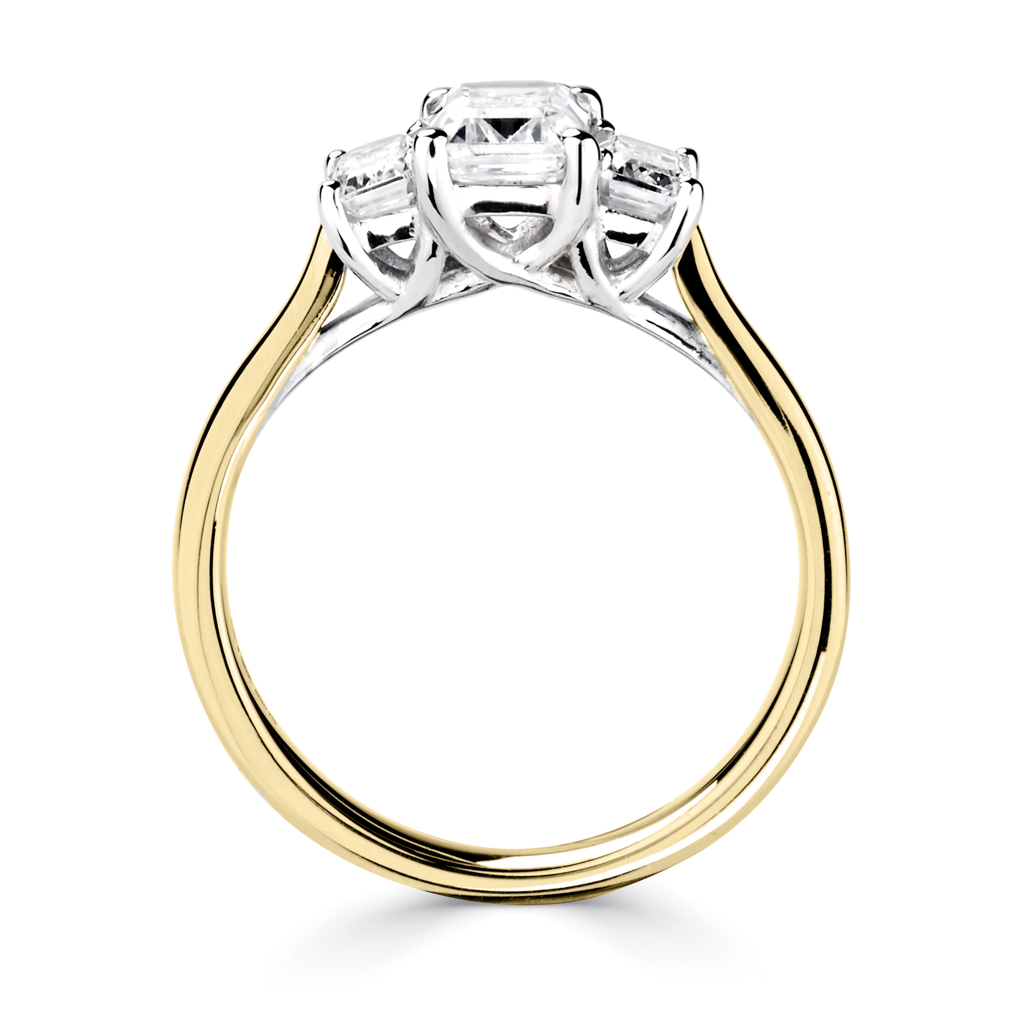 18-Carat Yellow Gold Emerald Cut Three Stone Lab Grown Diamond Ring 1cts