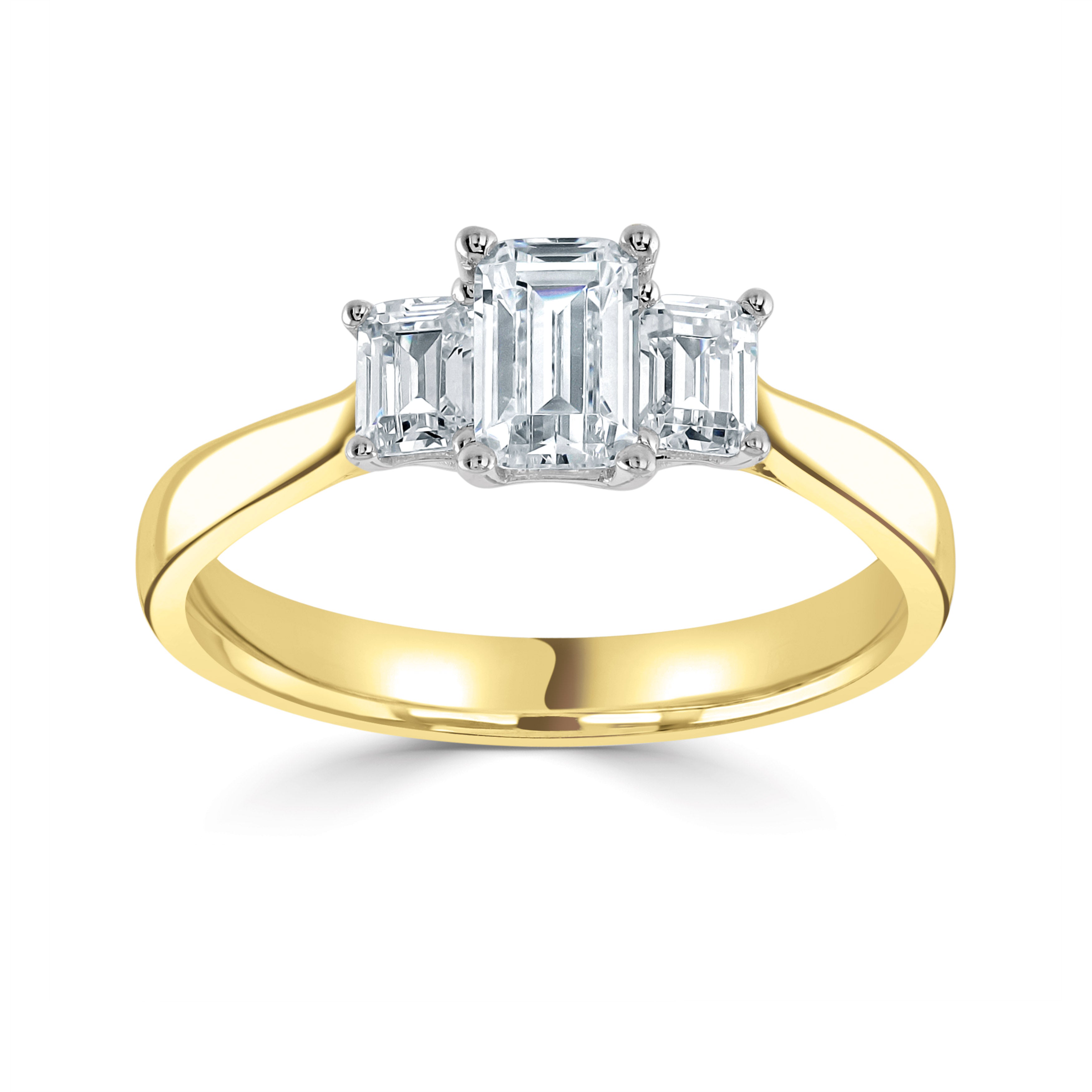 18CT Yellow Gold Emerald Cut Diamond Three Stone Ring – Robert