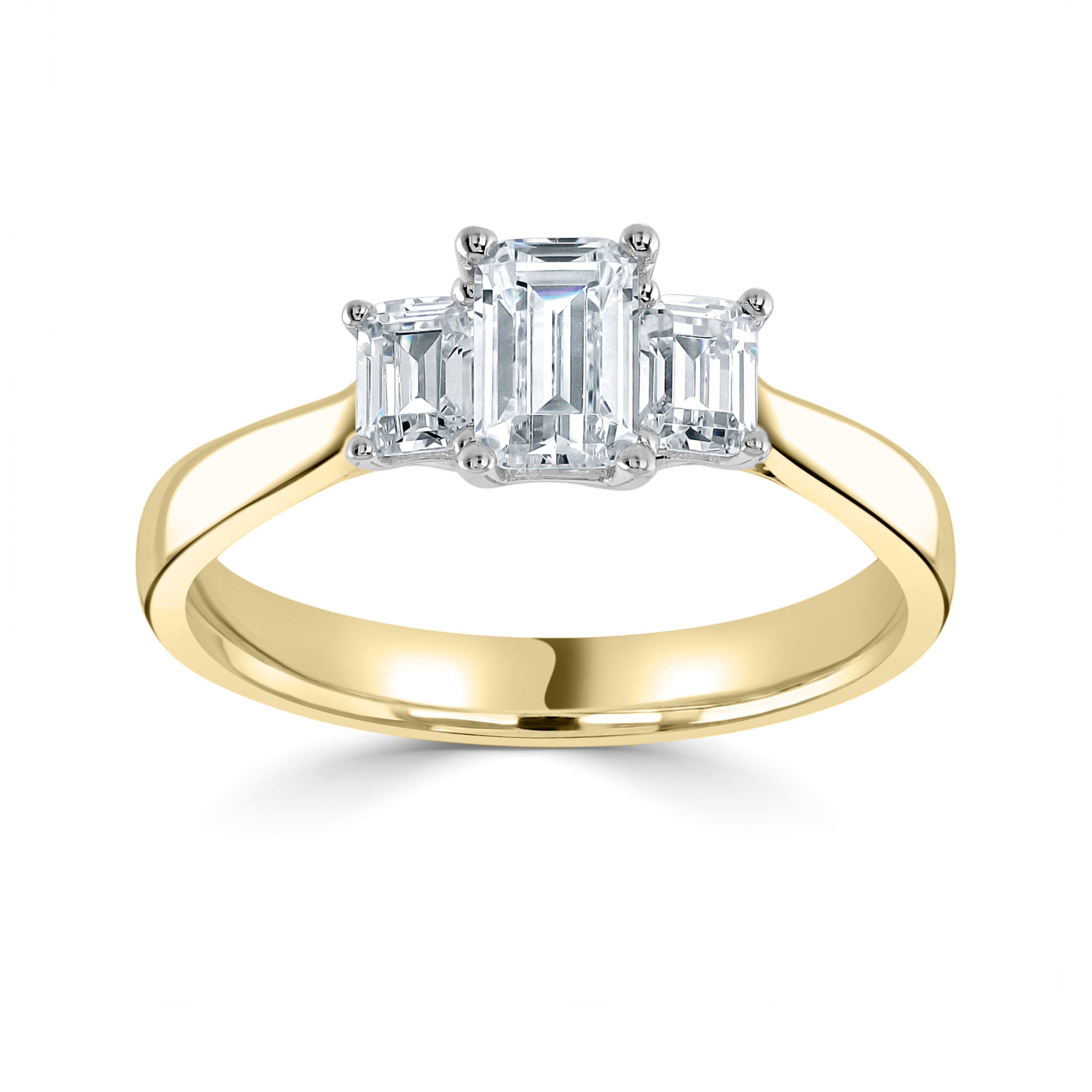 18-Carat Yellow Gold Emerald Cut Three Stone Lab Grown Diamond Ring 1cts