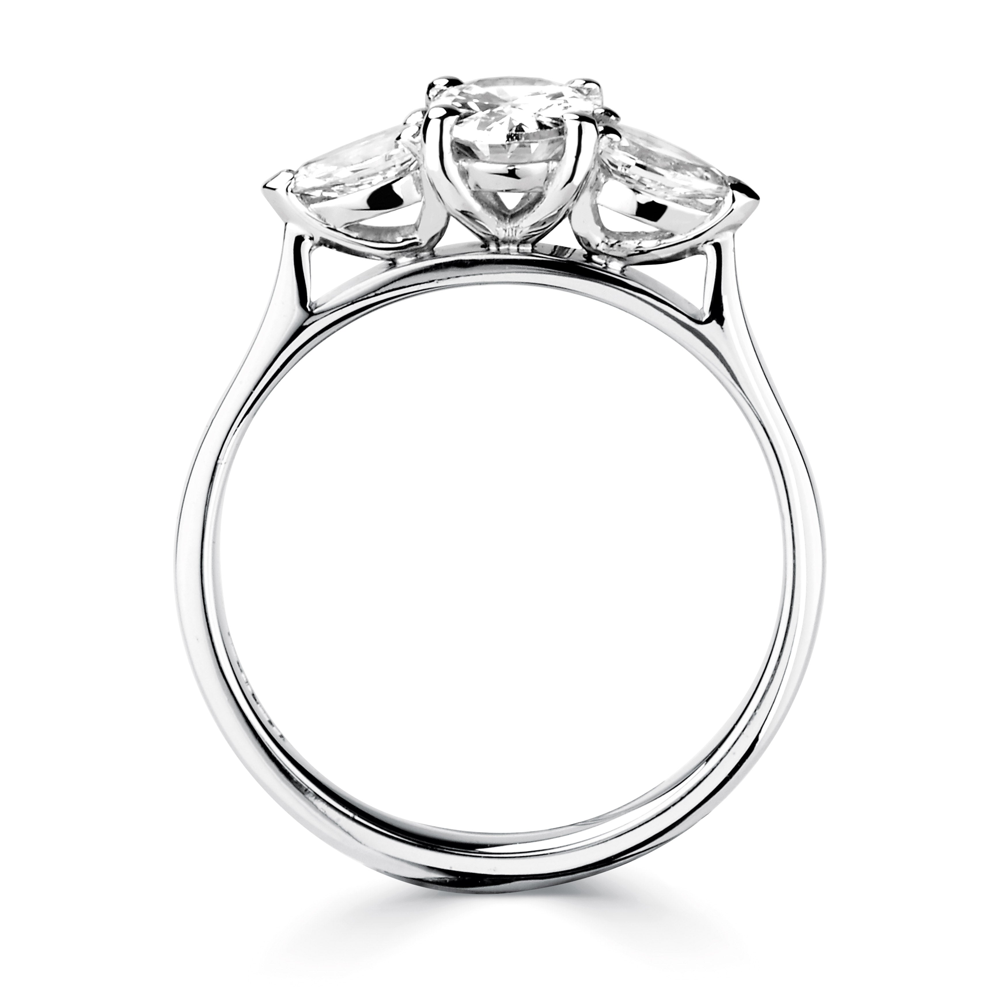 18CT White Gold Oval and Pear Diamond Three Stone Ring