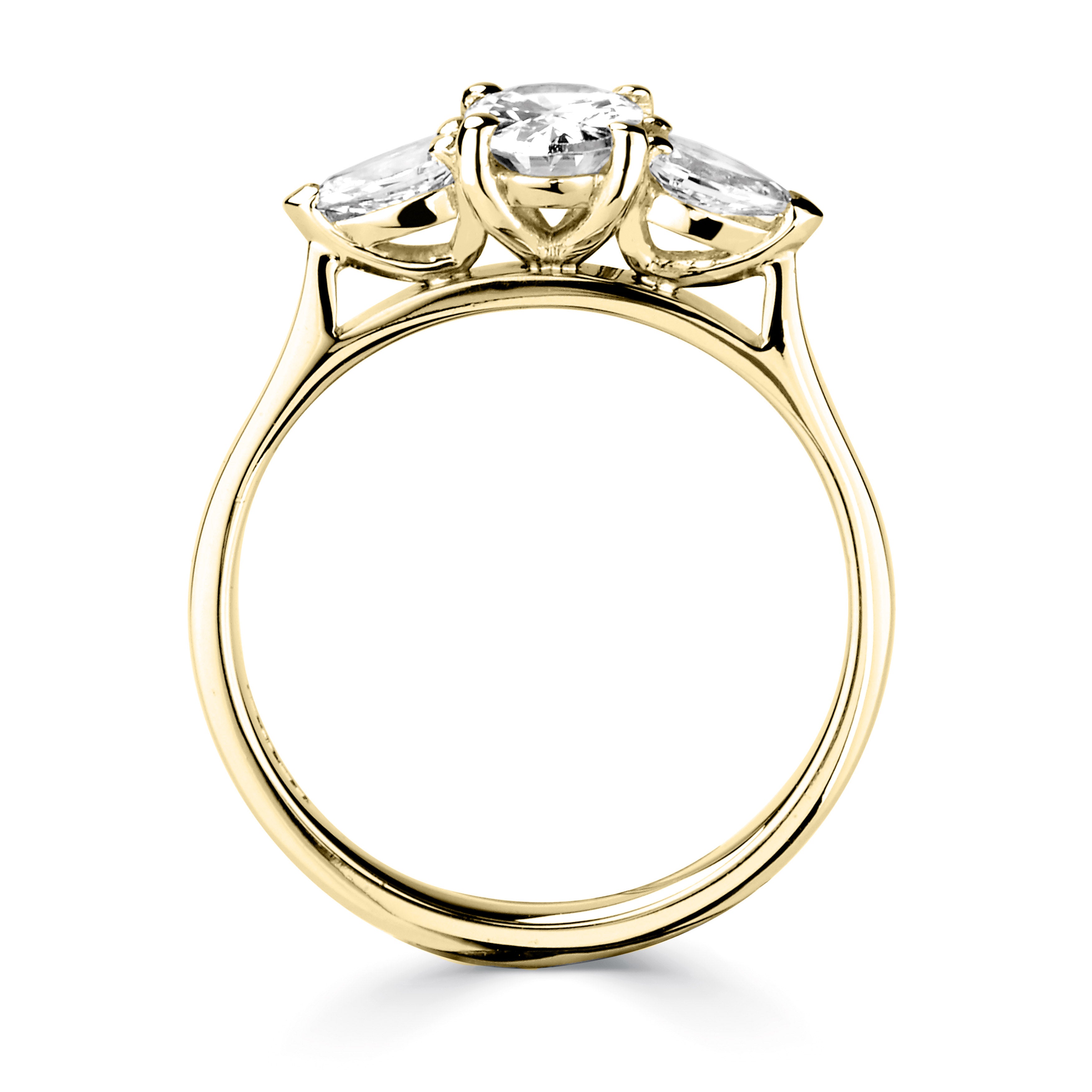 18CT Yellow Gold Oval Diamond Pear Side Three Stone Ring - Robert Anthony Jewellers, Edinburgh