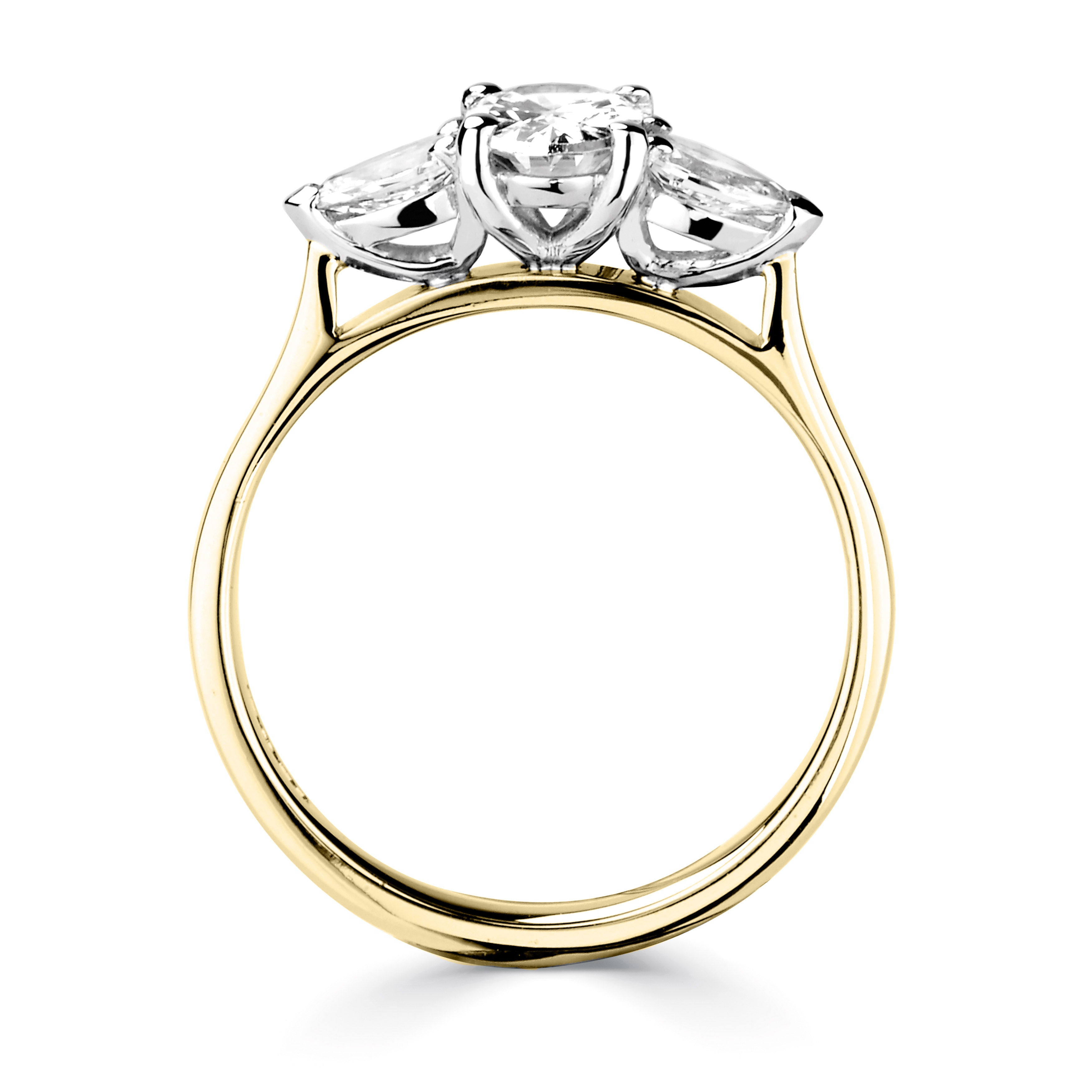18CT Yellow Gold Three Stone Oval Diamond Pear Cut Side Diamond Ring - Robert Anthony Jewellers, Edinburgh