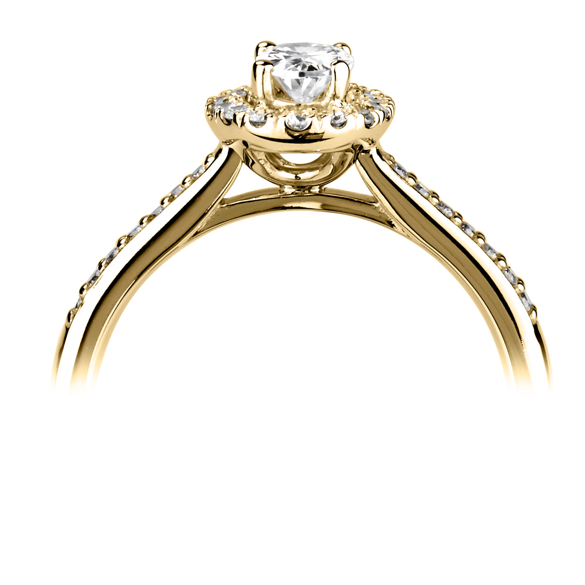 18CT Yellow Gold Oval Diamond Halo Ring with Diamond Shoulders - Robert Anthony Jewellers, Edinburgh