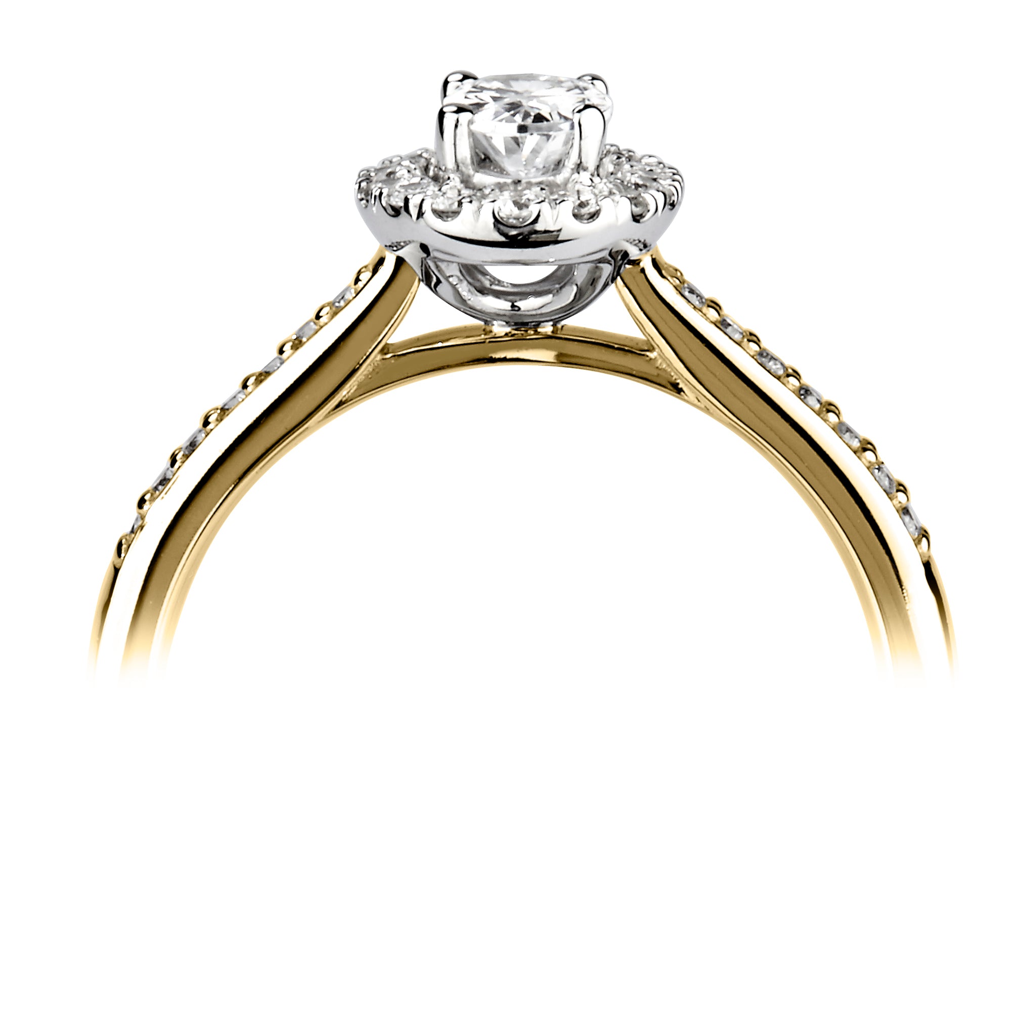 18CT Yellow and White Gold Oval Diamond Halo with Diamond Shoulders - Robert Anthony Jewellers, Edinburgh