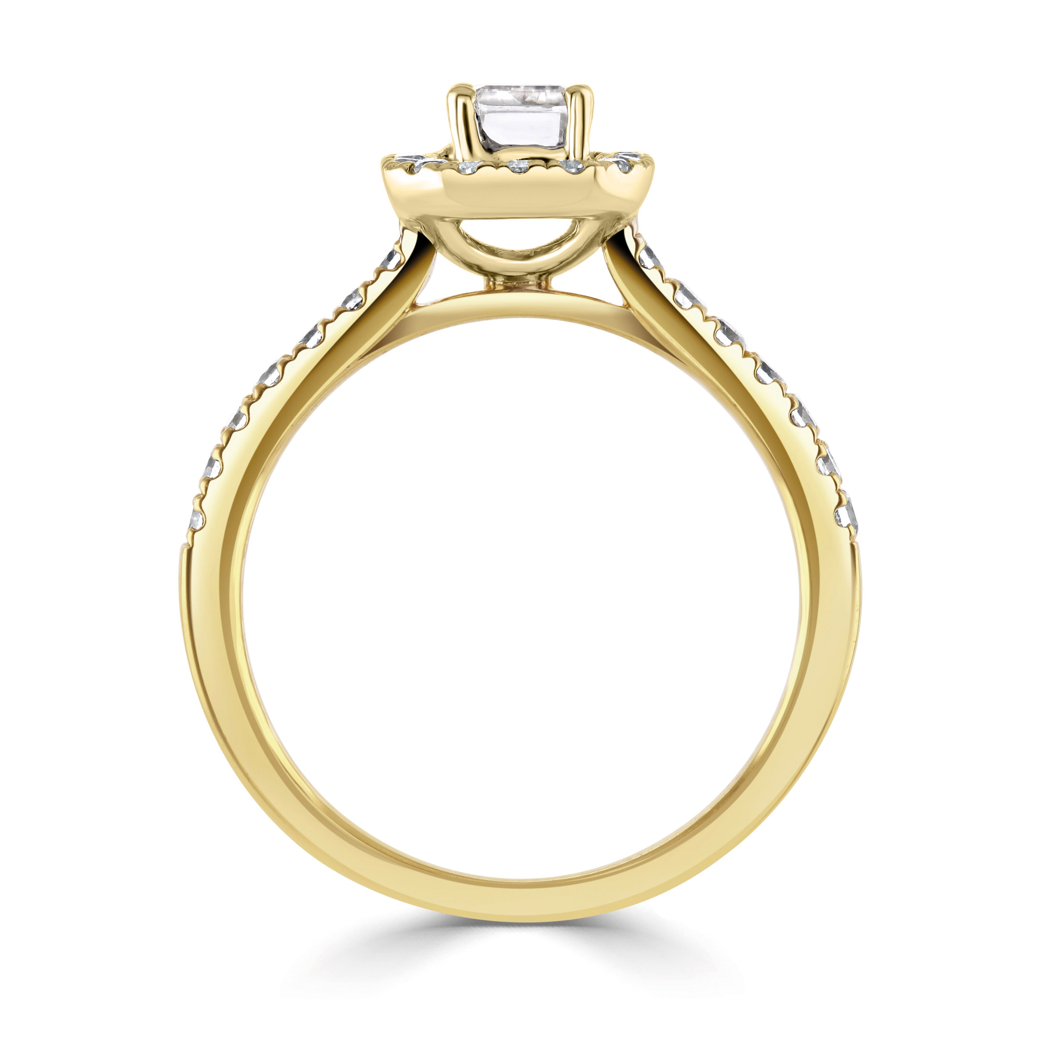 18CT Yellow Gold Emerald Cut Diamond Halo Ring with Diamond Shoulders - Robert Anthony Jewellers, Edinburgh