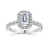 18CT White Gold Emerald Cut Diamond Halo Ring with Diamond Shoulders - Robert Anthony Jewellers, Edinburgh