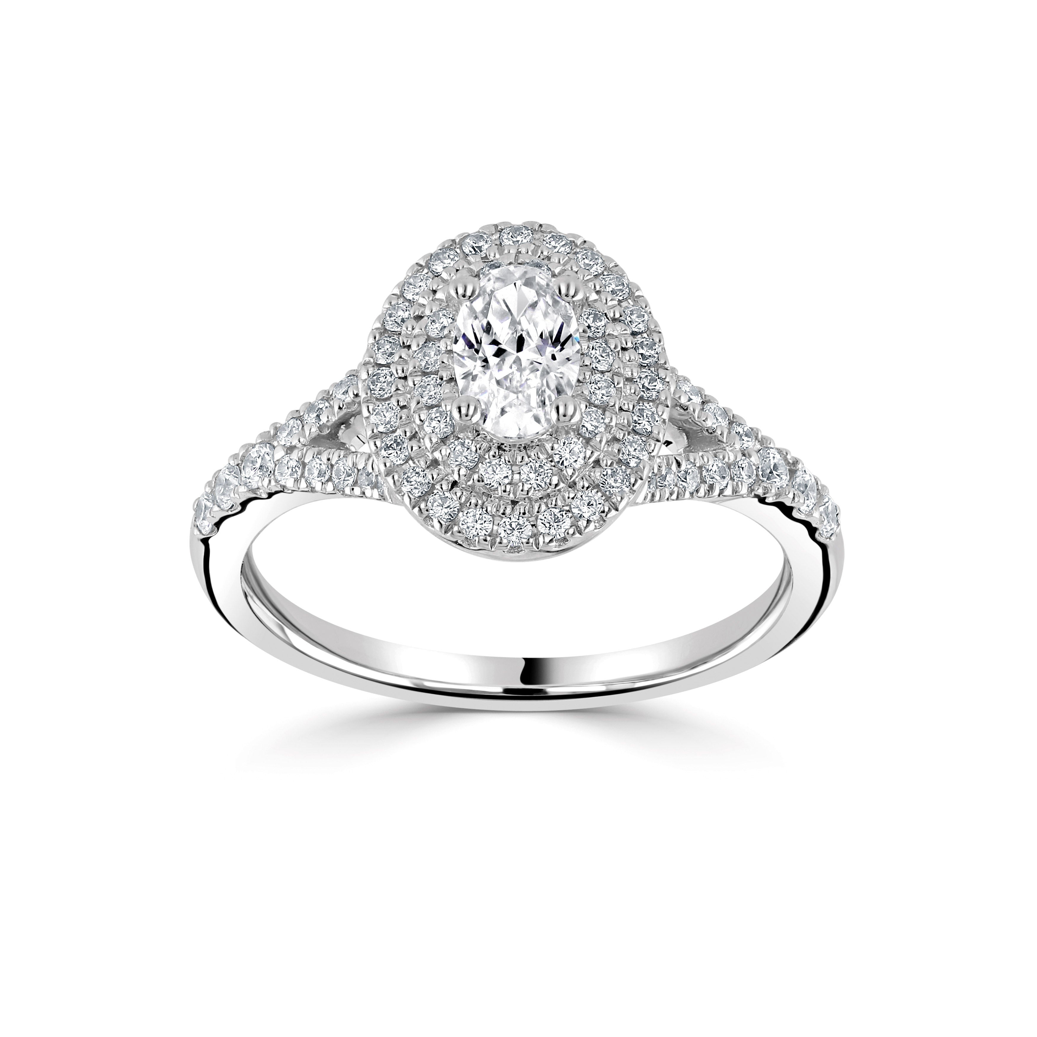 Platinum Double Halo Lab Grown Oval Diamond Ring 1.01cts - Robert Anthony Jewellers, Edinburgh