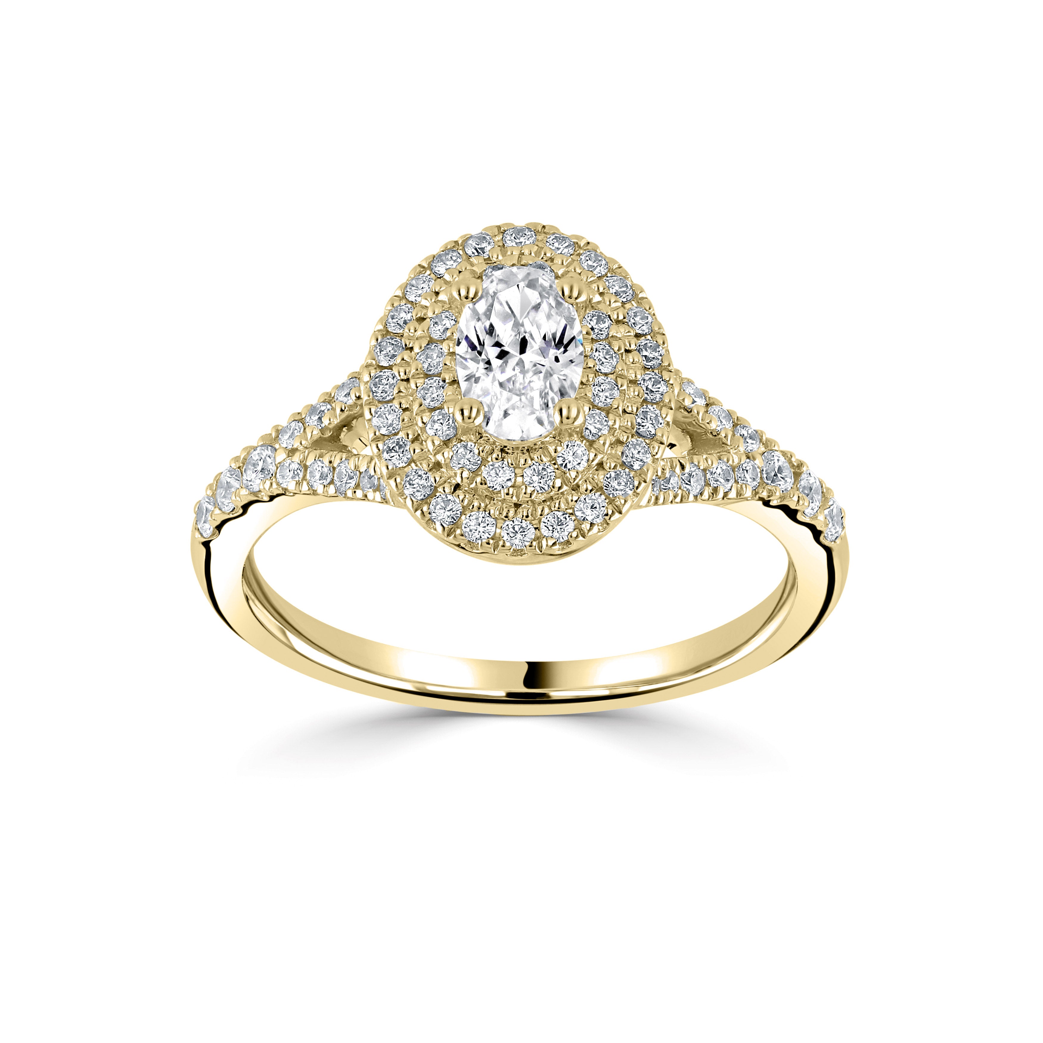 18CT Yellow Gold Double Halo Lab Grown Oval Diamond Ring 1.35cts - Robert Anthony Jewellers, Edinburgh