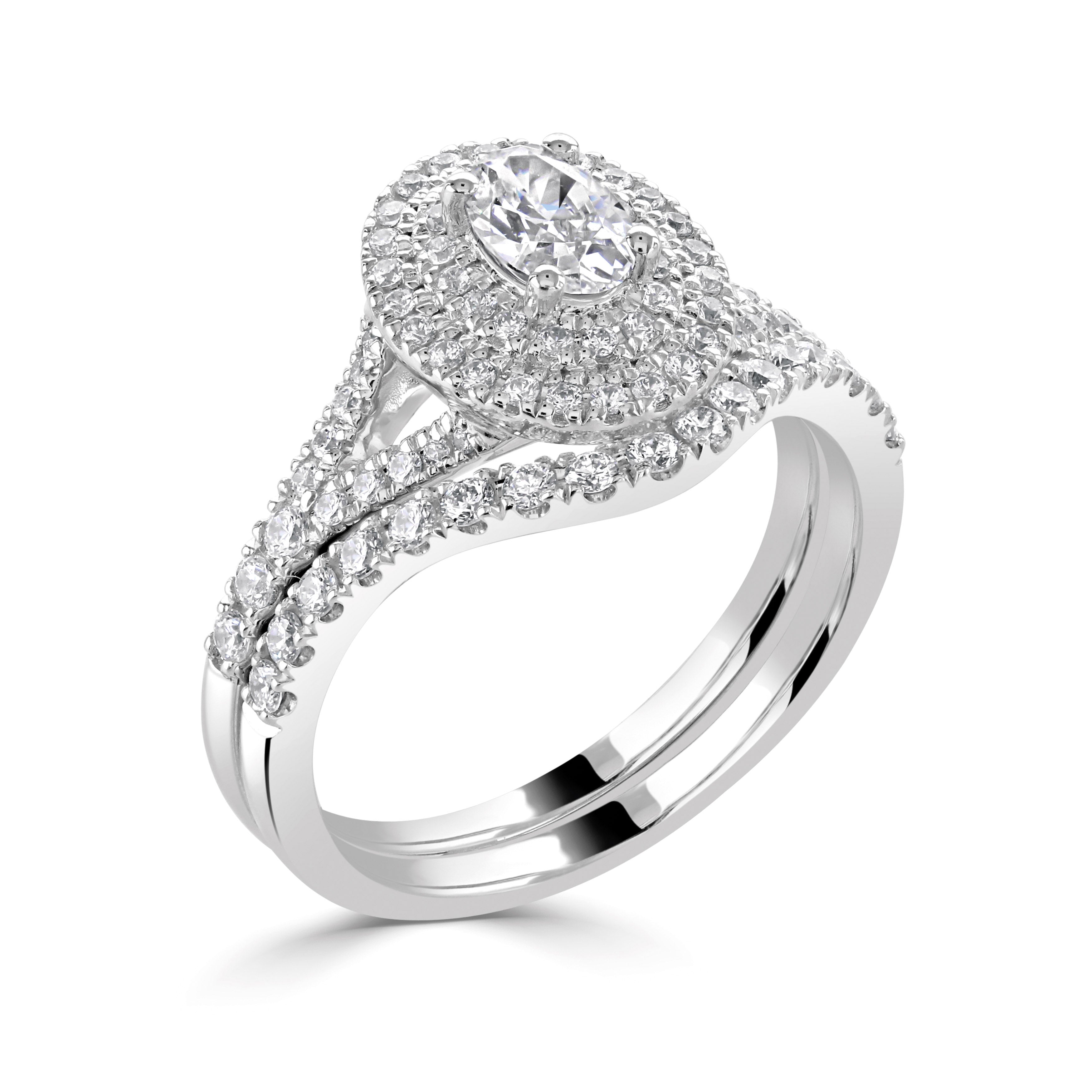 Platinum Double Halo Lab Grown Oval Diamond Ring 1.01cts - Robert Anthony Jewellers, Edinburgh