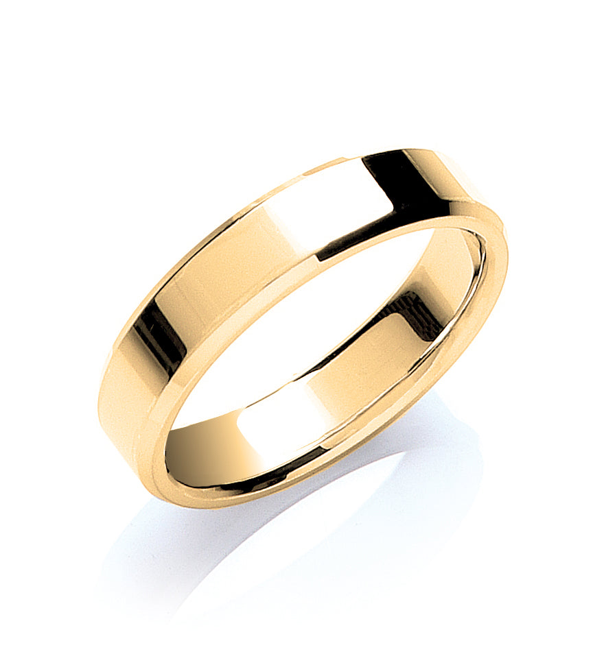 5mm 9CT Gold Flat Court Bevelled Edge Wedding Band - Robert Anthony Jewellers, Edinburgh