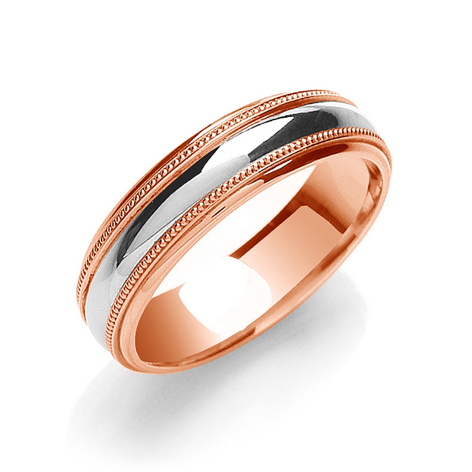 6mm 9CT Two Colour Gold Milgrain Edges Wedding Band - Robert Anthony Jewellers, Edinburgh
