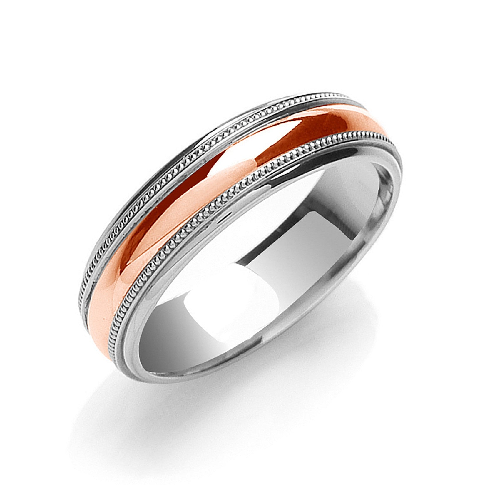 6mm 9CT Two Colour Gold Milgrain Edges Wedding Band - Robert Anthony Jewellers, Edinburgh