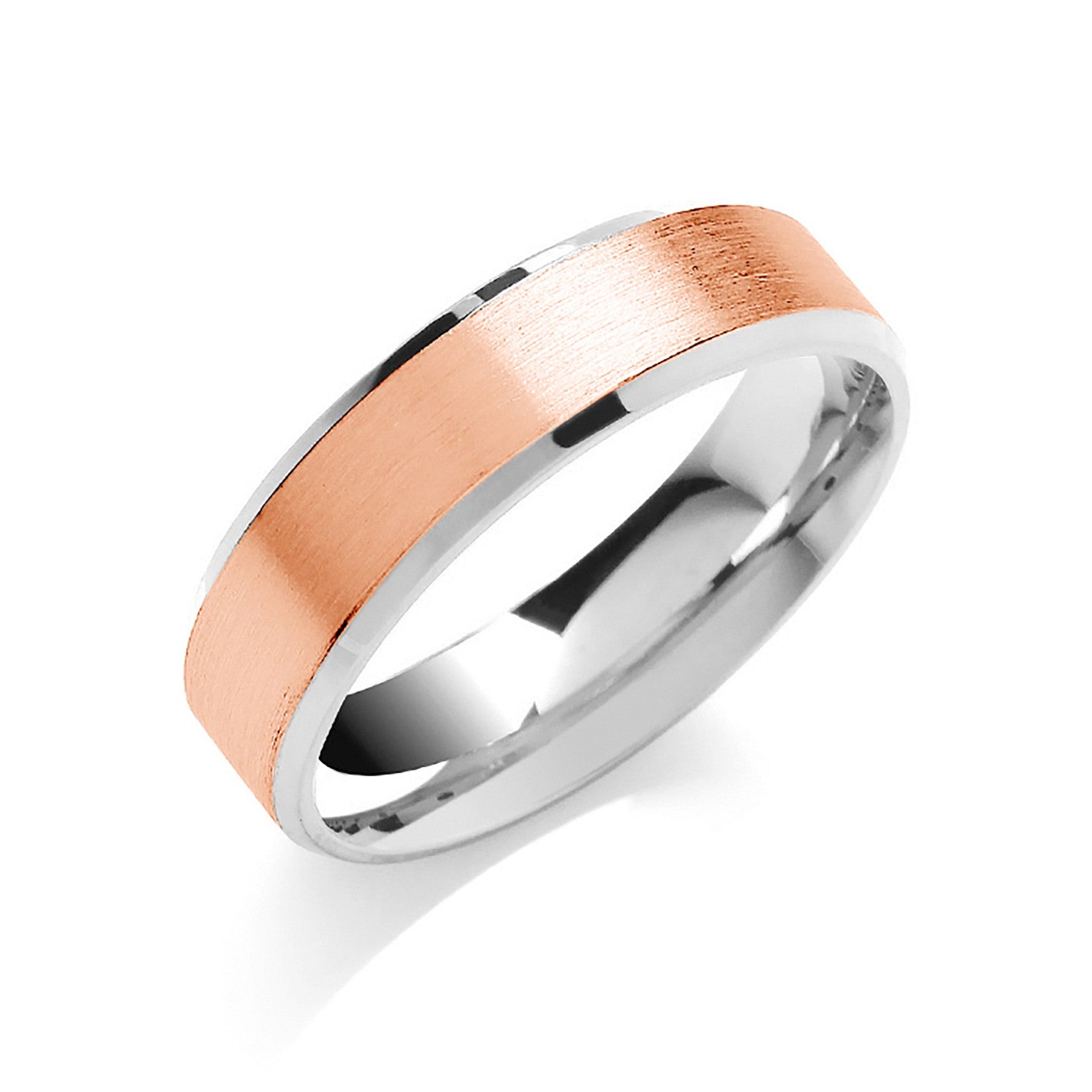 6mm 9CT Two Colour Bevelled Edge Matte Centre Wedding Band - Robert Anthony Jewellers, Edinburgh
