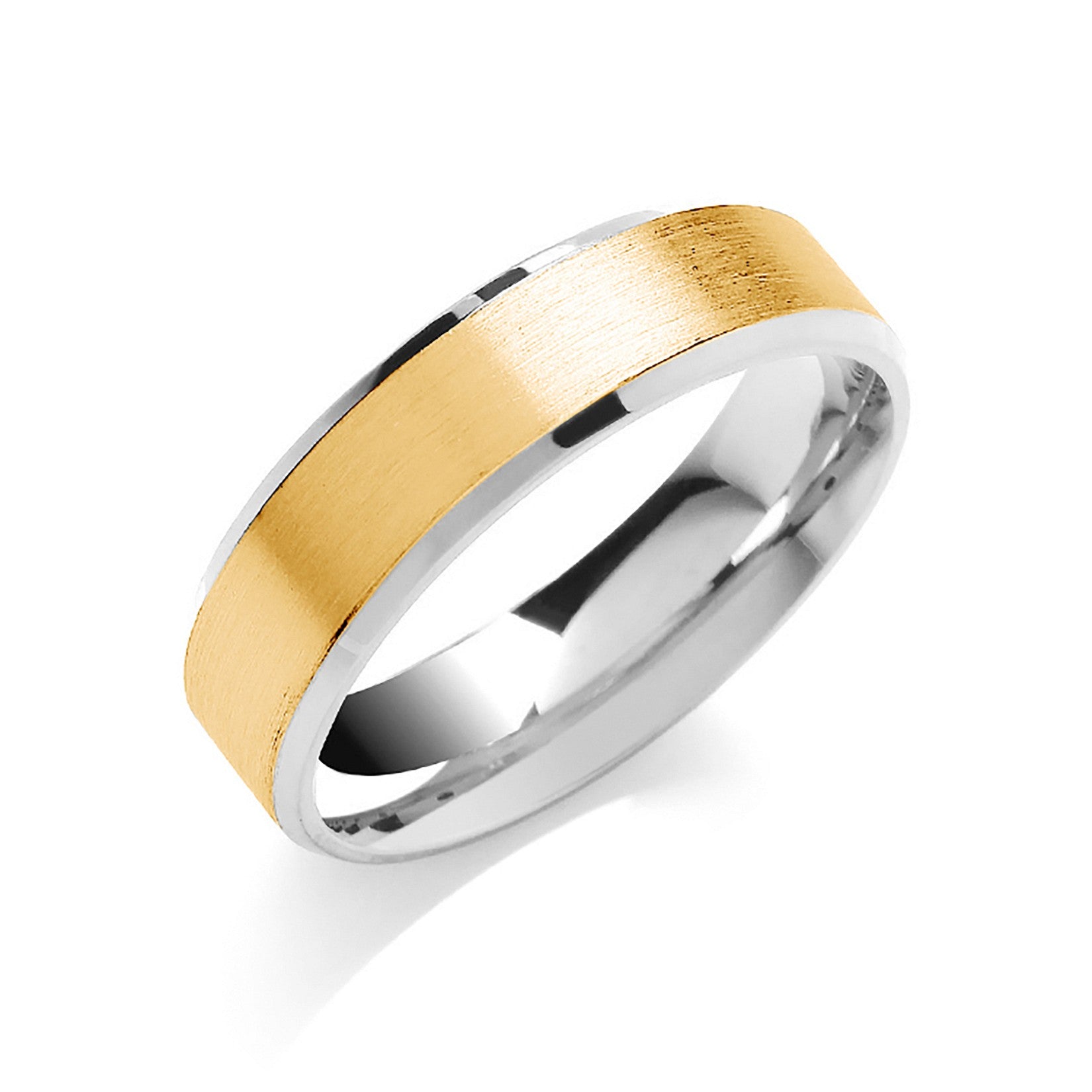 6mm 9CT Two Colour Bevelled Edge Matte Centre Wedding Band - Robert Anthony Jewellers, Edinburgh