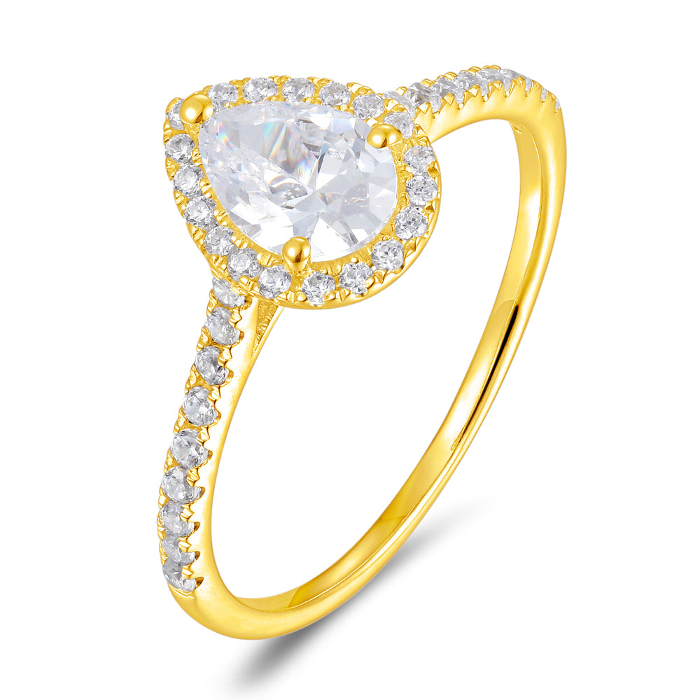 18CT Gold Pear Cut Diamond Halo Ring with Diamond Set Shoulders - Robert Anthony Jewellers, Edinburgh