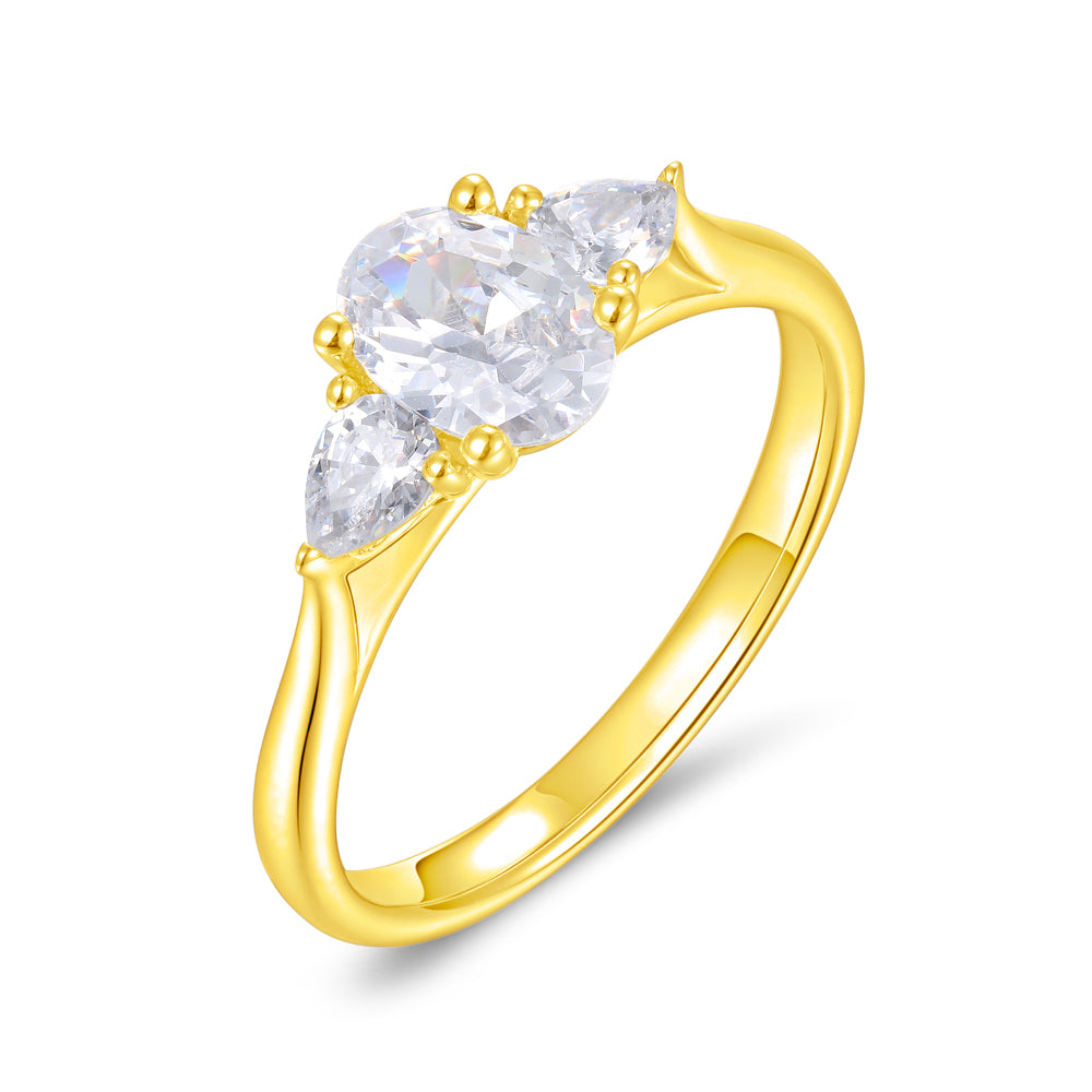 18CT Gold Oval with Pear Cut Diamonds Trilogy Ring - Robert Anthony Jewellers, Edinburgh