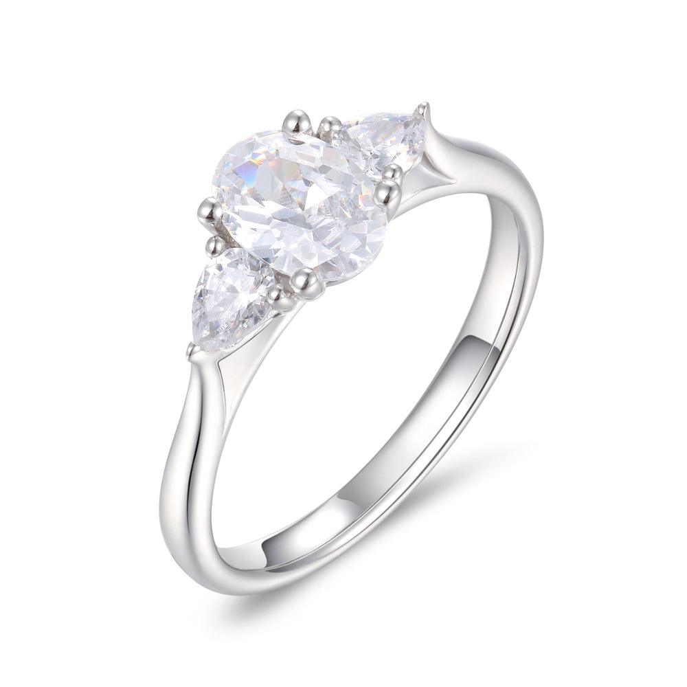 18CT Gold Oval with Pear Cut Diamonds Trilogy Ring - Robert Anthony Jewellers, Edinburgh