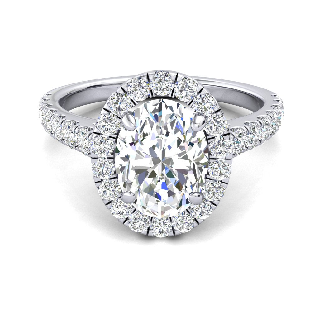 18CT Gold Oval Diamond Halo Ring with Diamond Set Shoulders - Robert Anthony Jewellers, Edinburgh