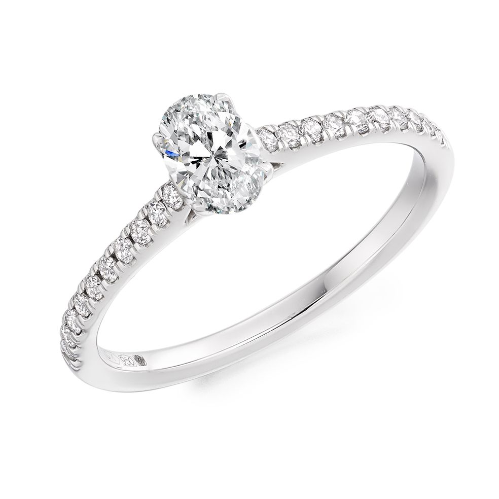 18CT Gold Oval Diamond Ring with Diamond Set Shoulders - Robert Anthony Jewellers, Edinburgh