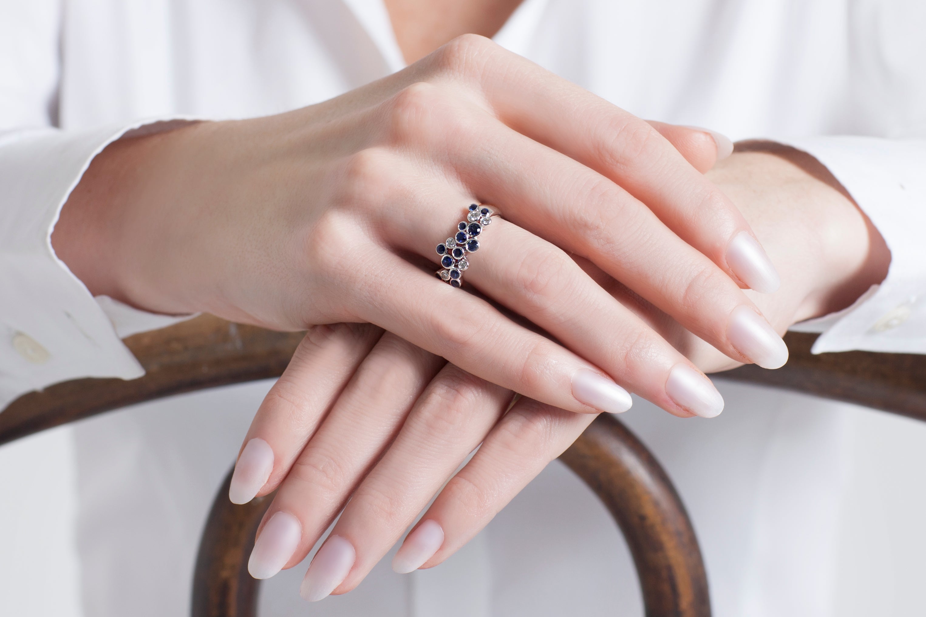 18ct White Gold Round Sapphire & Diamond Bubble Ring - Robert Anthony Jewellers, Edinburgh