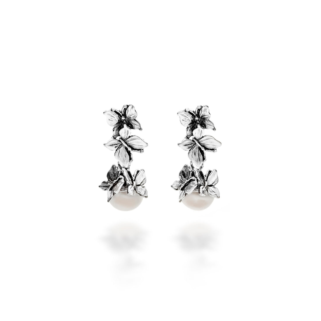 Giovanni Raspini Silver and Pearl Butterflies Drop Earrings - Robert Anthony Jewellers, Edinburgh