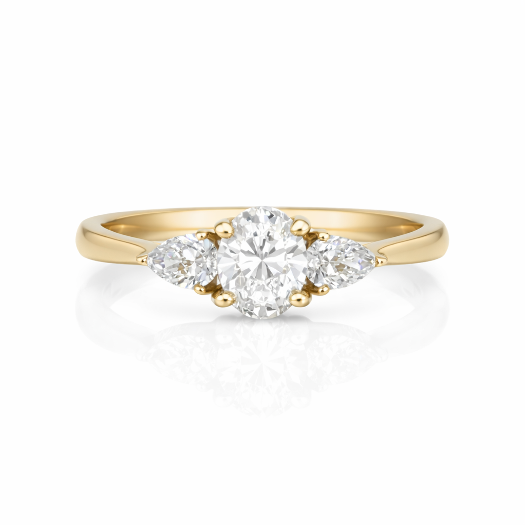 Oval &amp; Pear Diamond Three-Stone Ring