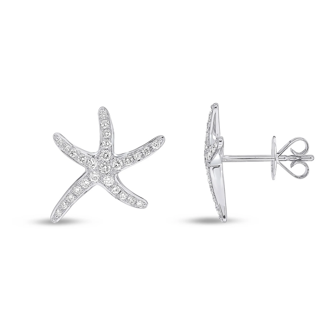 18ct White Gold Diamond Starfish Stud Earrings (13mm) - Robert Anthony Jewellers, Edinburgh
