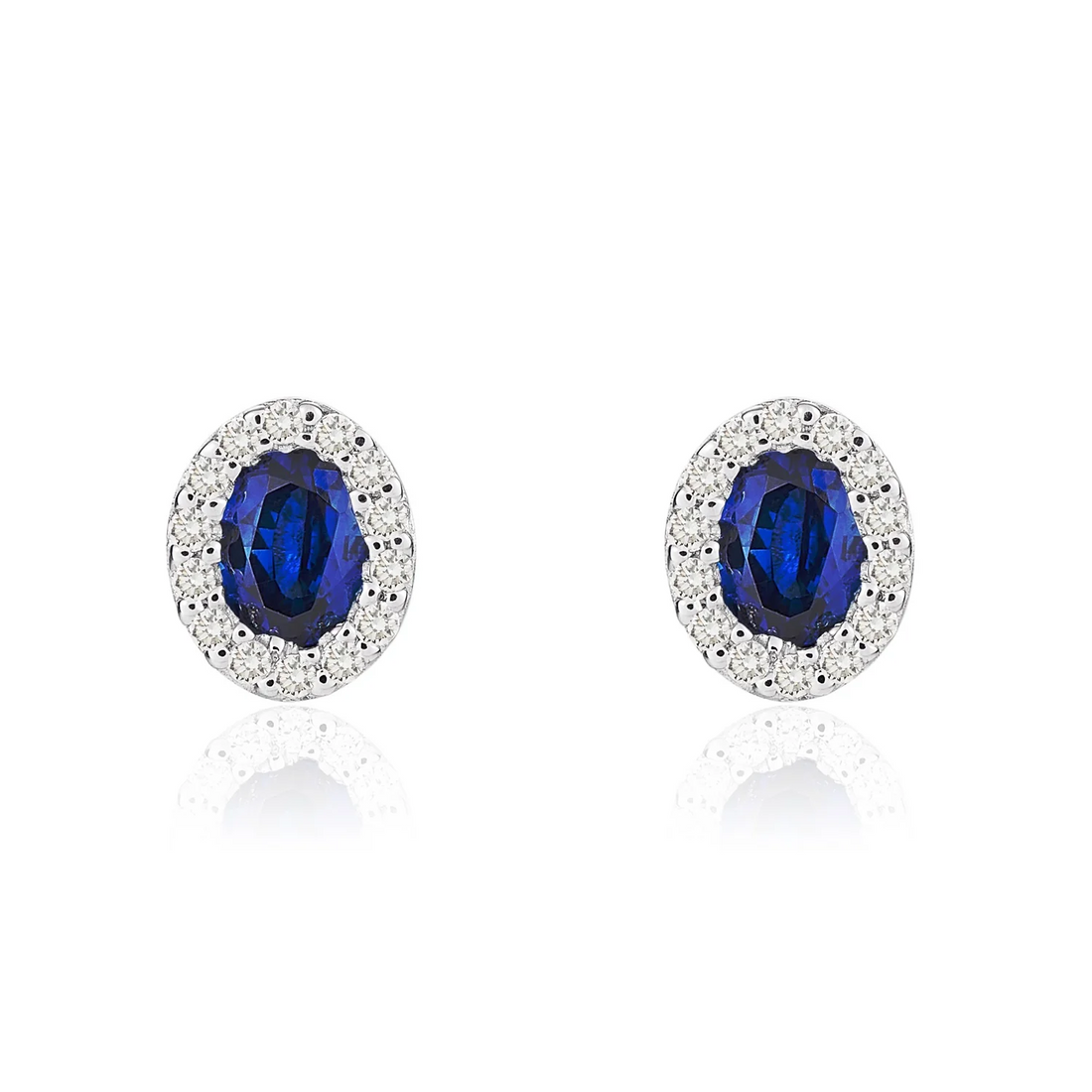 18CT White Gold Oval Sapphire & Diamond Cluster Earrings (4x3mm) - Robert Anthony Jewellers, Edinburgh