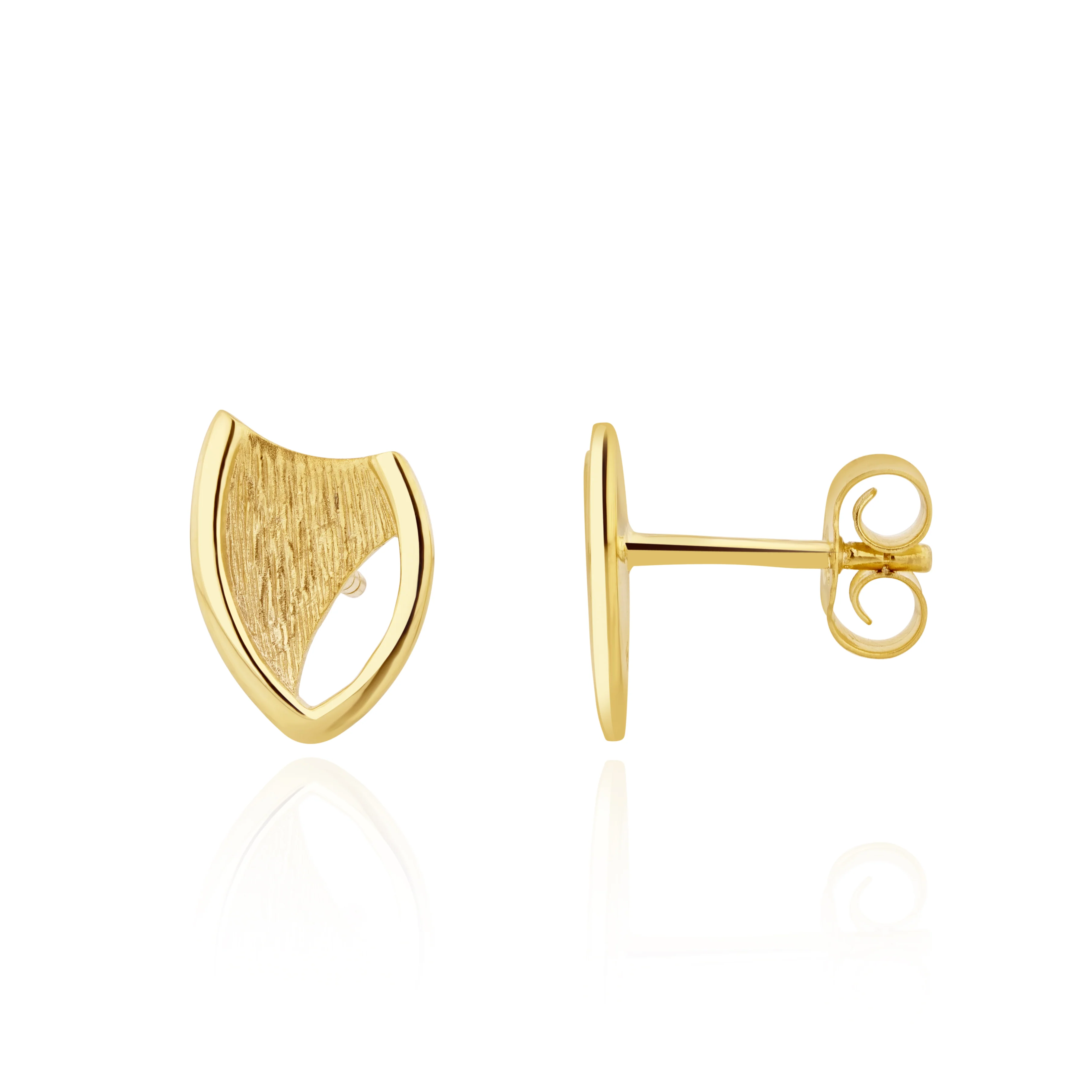 9CT Yellow Gold Polished &amp; Textured Shield Stud Earrings - Robert Anthony Jewellers, Edinburgh