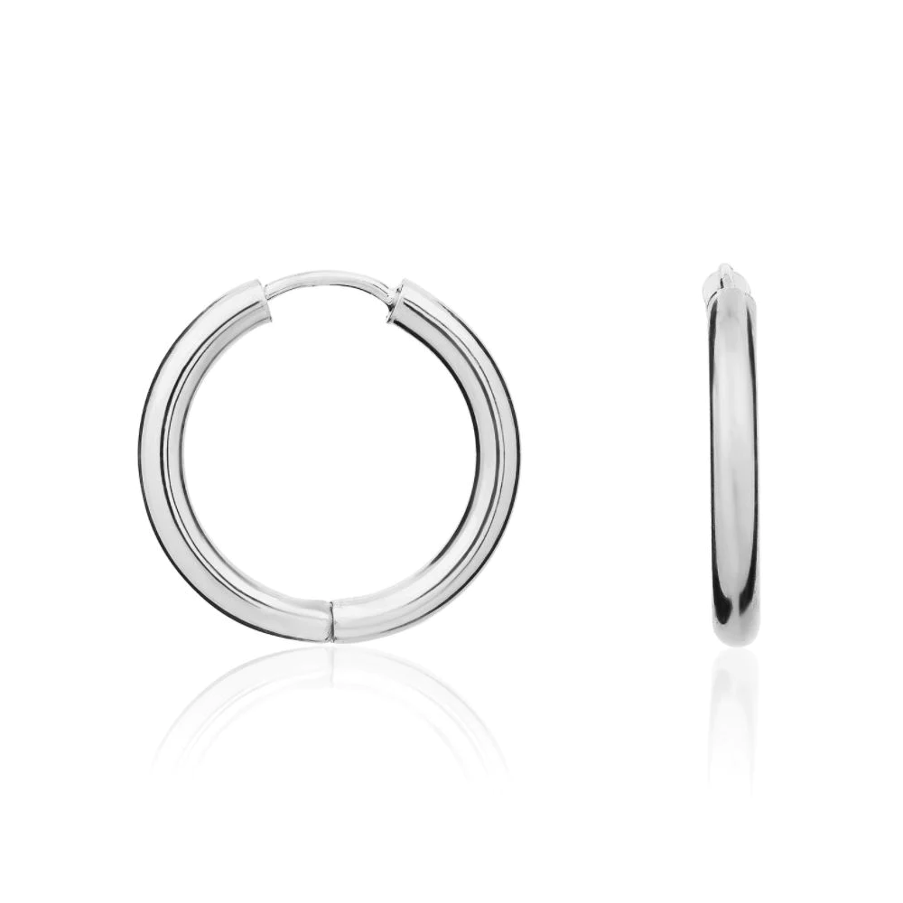 9CT White Gold Polished Huggy Hinged Hoop Earrings (20mm) - Robert Anthony Jewellers, Edinburgh